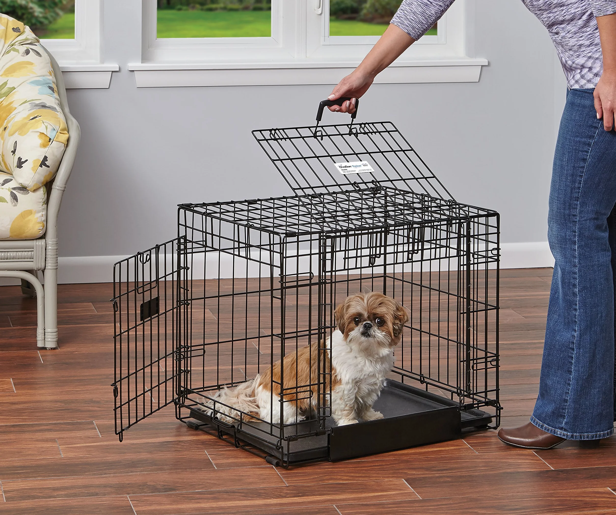 MidWest Homes for Pets Small Ovation Double Door 24-inch Folding Metal Dog Crate, Front and Up & Away Side Doors, Space-Saving Design