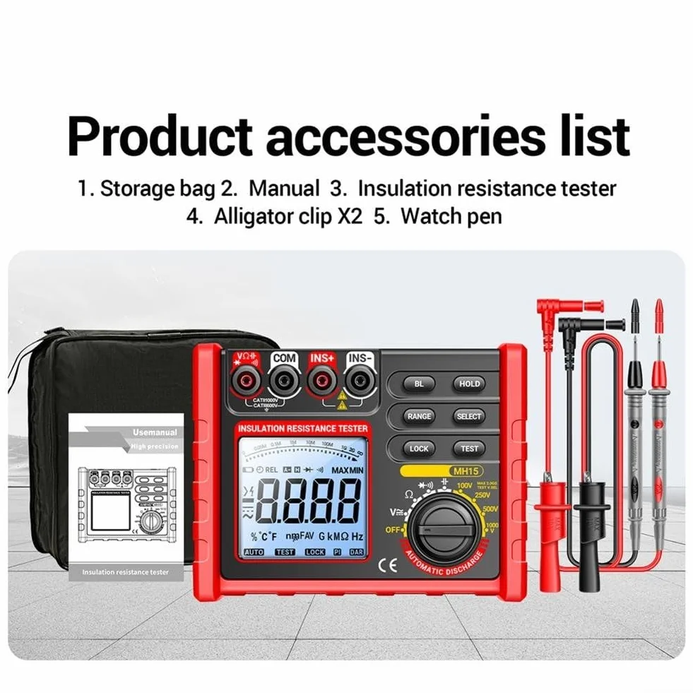 MH15 Cyfrowy Megohmmeter Tester Rezystancji Izolacji, 100 V 250 V 500 V 1000 V Wyświetlacz LCD, Do Testowania Przełączników Kabli Motorowych