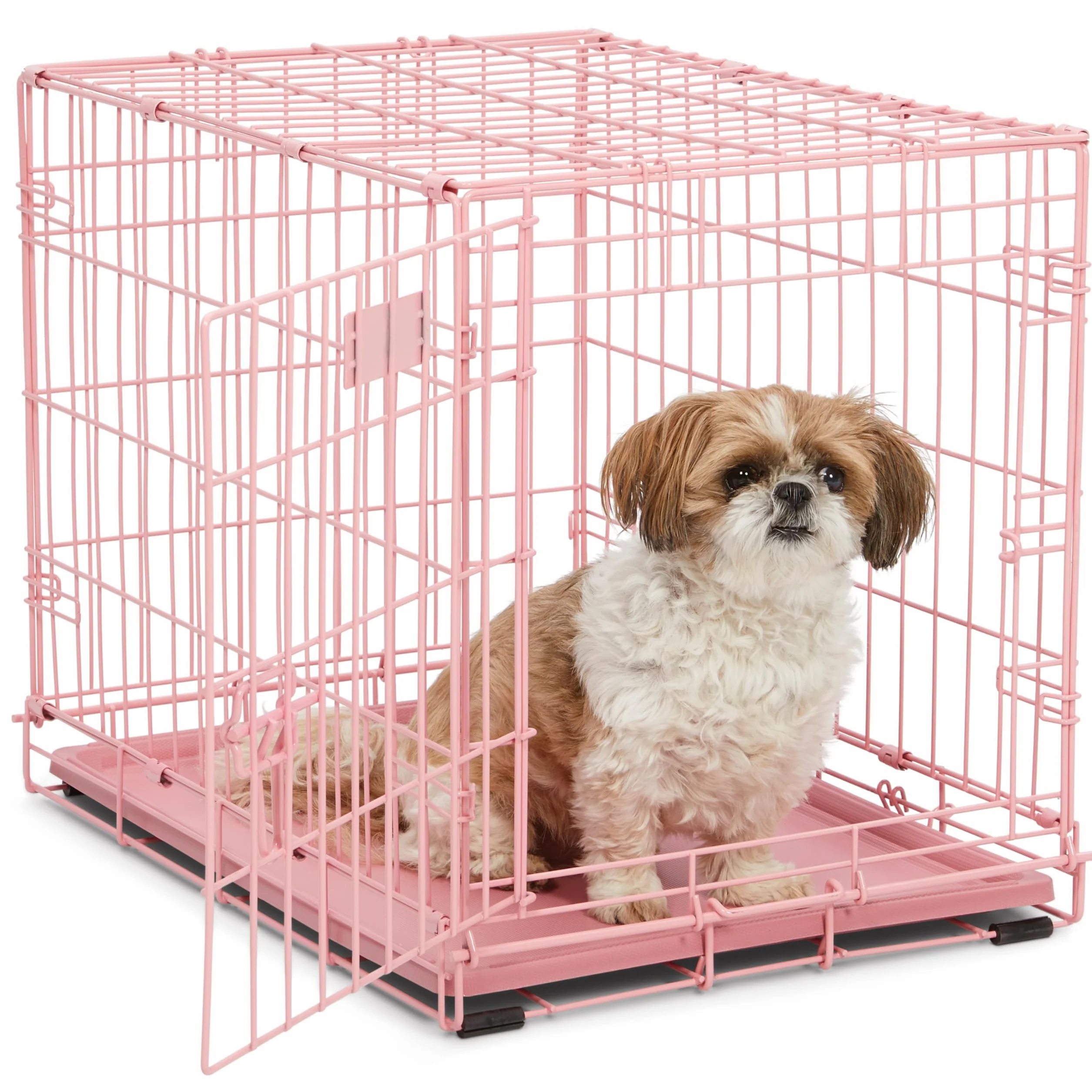 MidWest Homes for Pets Nowo ulepszona pojedyncza skrzynia dla psa iCrate o długości 60,96 cm, zawiera szczelną patelnię, nóżki chroniące podłogę, panel działowy i nowe opatentowane funkcje, różowy,