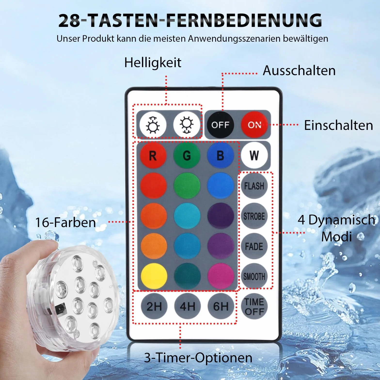 4 sztuki świateł LED z pilotem zdalnego sterowania, podwodne oświetlenie LED, wielokolorowe, pilot zdalnego sterowania RGB LED, wodoodporne, do basenu, wazonu, spa, akwarium, stawu, jacuzzi, dekoracja