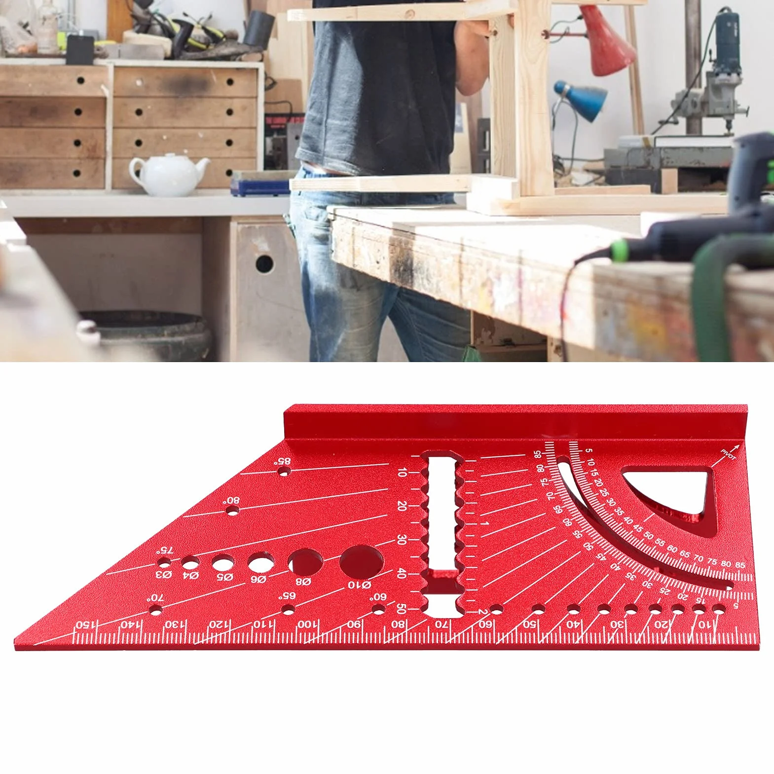 Kątownik kątowy 3D ze stopu aluminium, do obróbki drewna, kwadratowa linijka pomiarowa, 45°, linijka 90°, narzędzie do pomiaru fazowania, do obróbki drewna, pomiar kąta