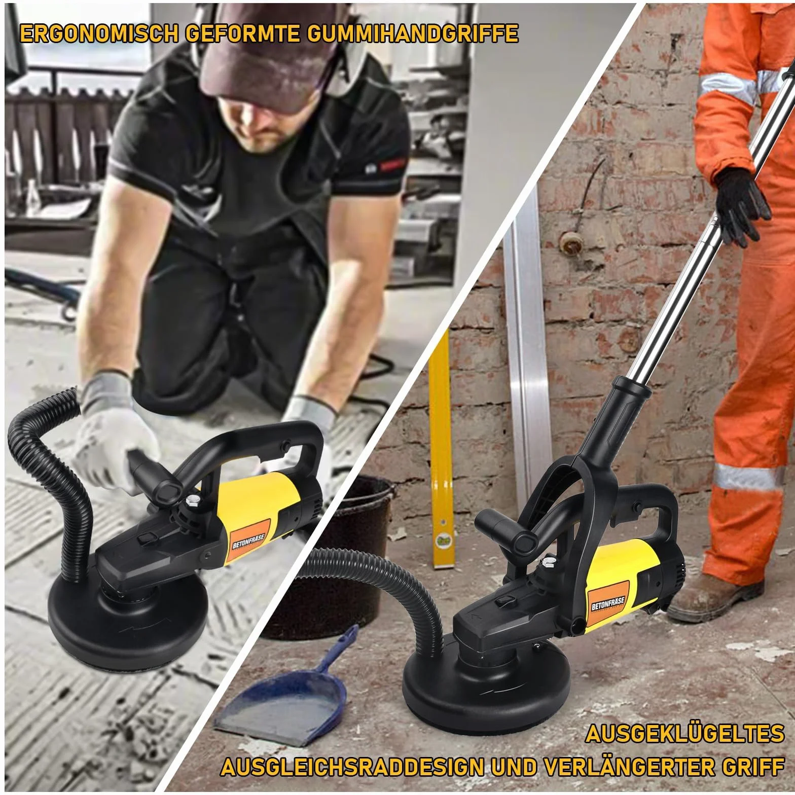 Frezarka do betonu 3800 W z diamentową głowicą szlifierską 180 mm, okapem odsysającym, 6 biegów, 6000 obr./min