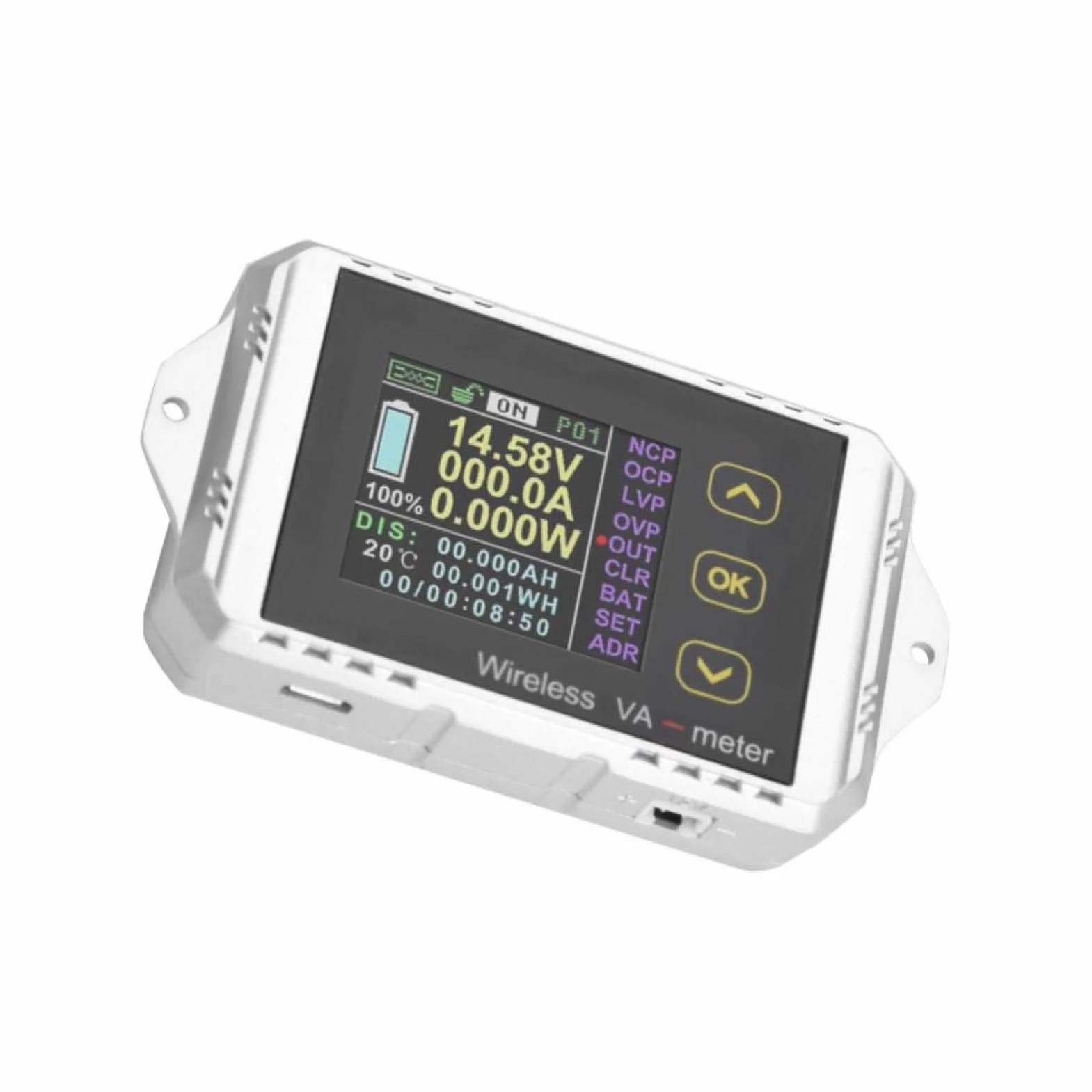 Amperomierz DC, bezprzewodowy kolorowy wyświetlacz LCD, napięcie DC, amperomierz, miernik mocy, miernik mocy, mocy ładowania i rozładowania, watogodziny (VAT-4300)