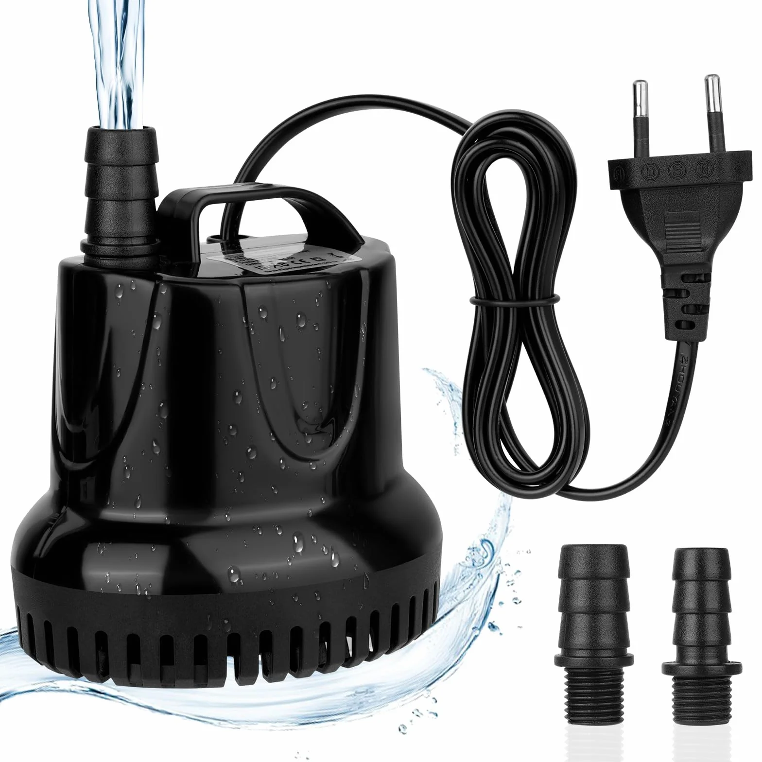 flintronic Zatapialna pompa wodna, 25 W 1200L/H ultra cicha pompa akwariowa z 4 nóżkami przyssawek do stawu ryb fontanna zbiornik na ryby 2 dysze