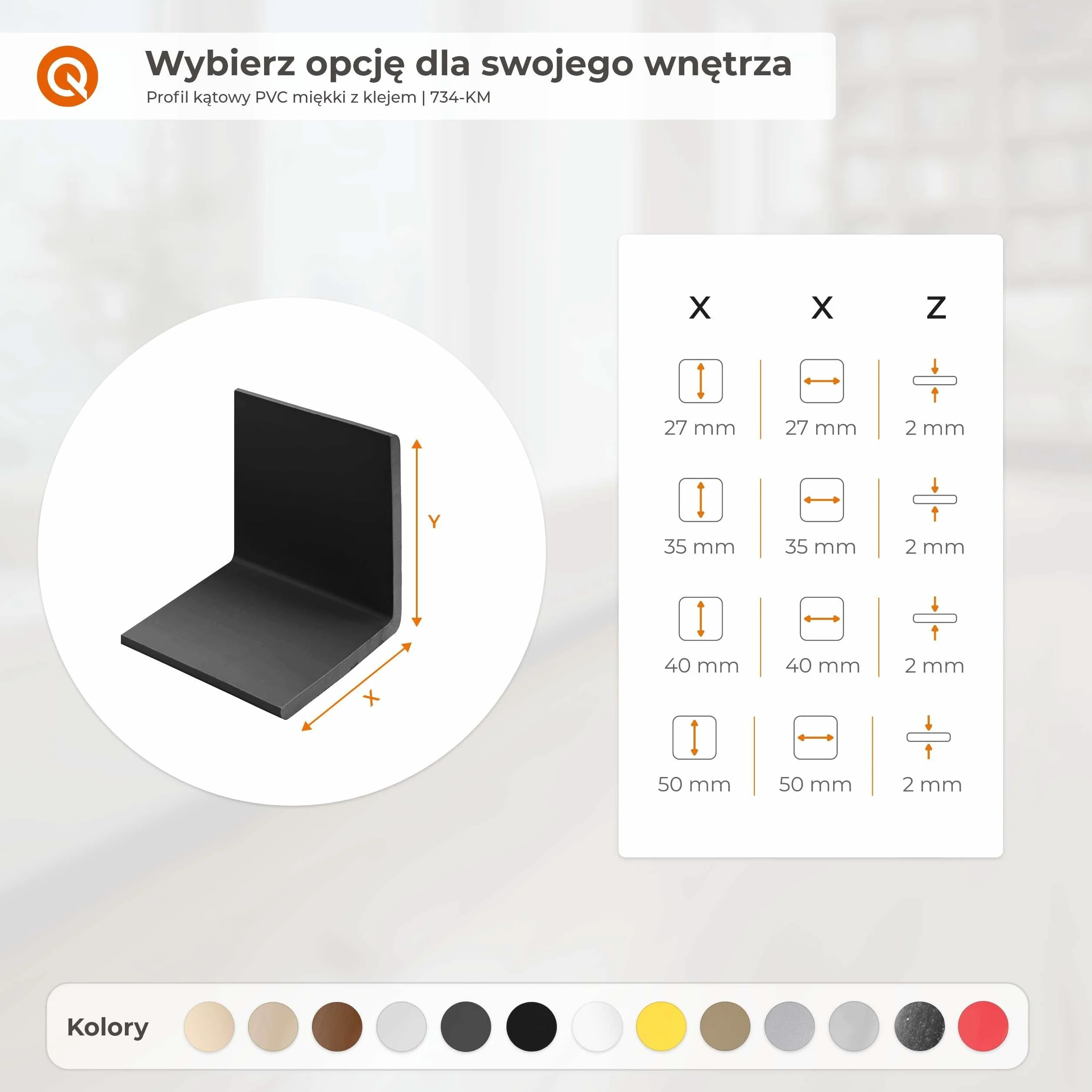 Kątownik miękki PVC 35x35 mm samoprzylepny ochronny profil L ciemnoszary 90 cm