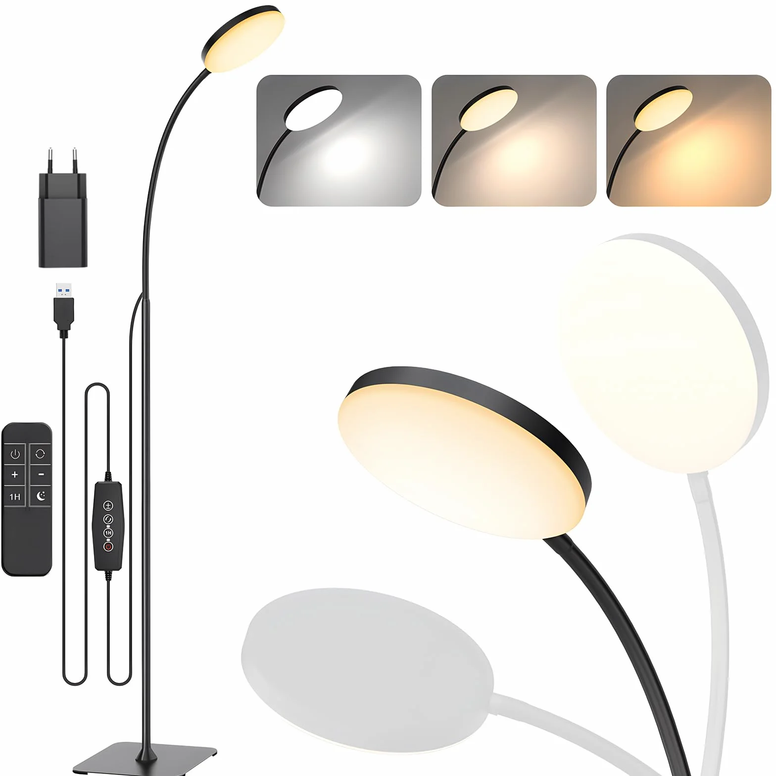 Mojimdo Lampa stojąca z pilotem [3 kolory i 10 poziomów jasności] smukła lampka LED do czytania stojąca, ściemniana, regulowana, elastyczna lampa stojąca do pokoju dziecięcego, biura, salonu