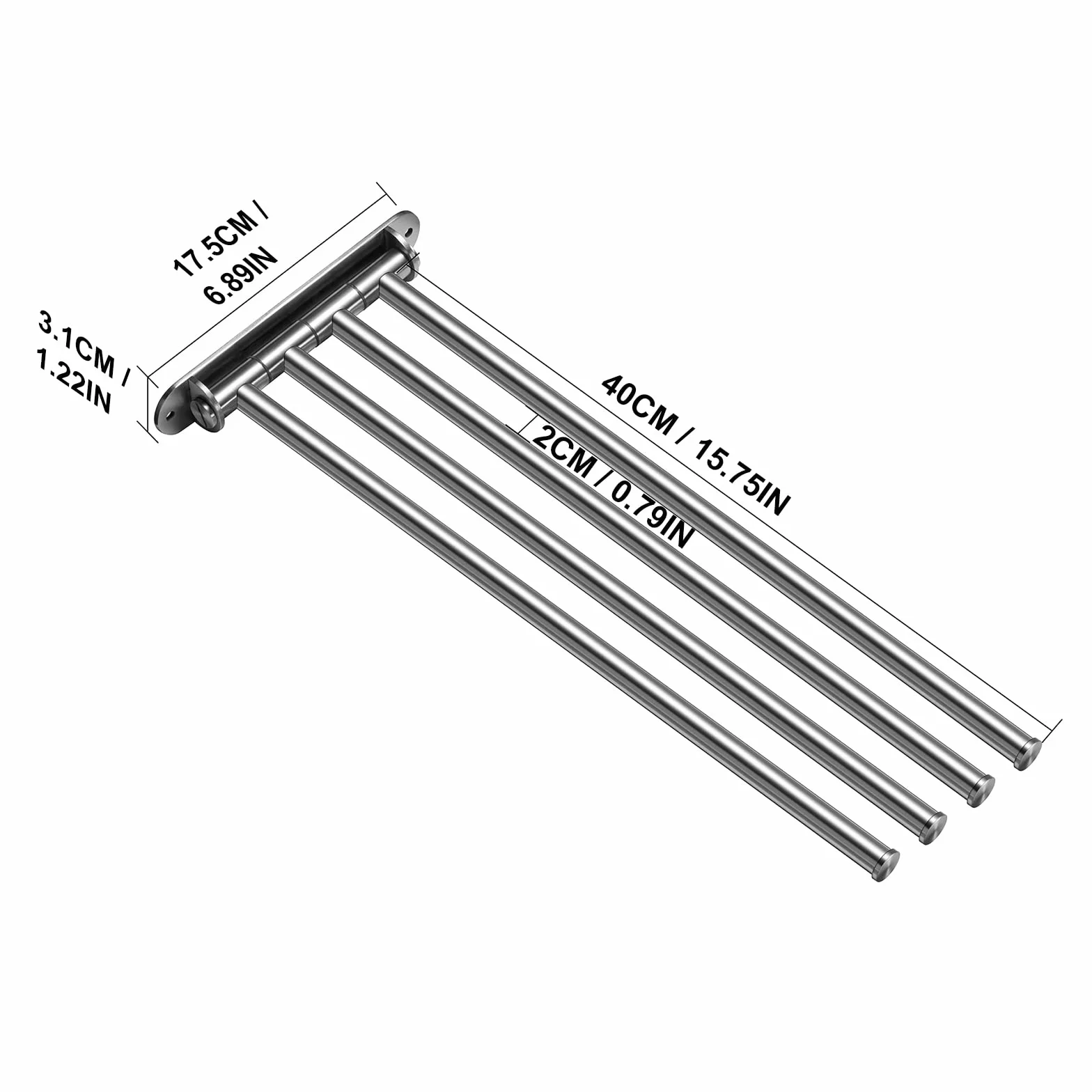 wieszak na ręczniki do łazienki z 4 ramionami, obrotowy, drążek na ręczniki, obrotowy o 180°, 40 cm, stal szlachetna, wieszak na ręczniki kąpielowe, montaż na ścianie, uchwyt na ręczniki