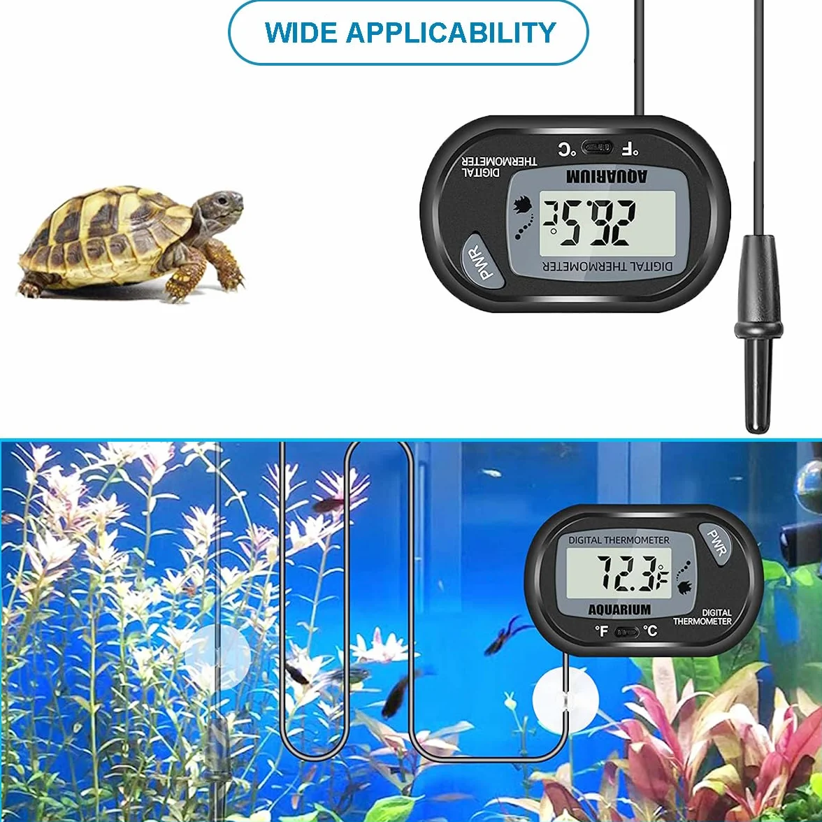 3 sztuki cyfrowy termometr do akwarium LCD z czujnikiem wodoodpornym, przedłużacz, wskaźnik Fahrenheita (℉) i Celsjusza (℃), z przyssawką, opaski kablowe z nylonu do akwariów