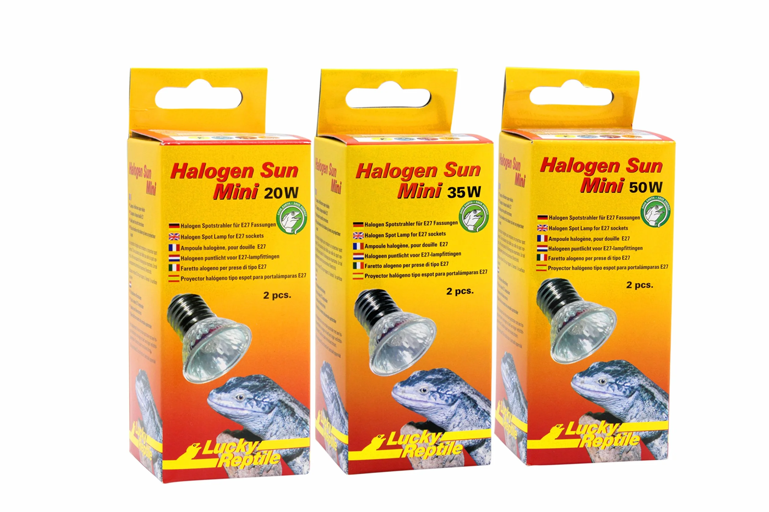 Lucky Reptile Halogen Sun Mini Dwupak - Promiennik ciepła 35W do opraw E27 - Mini reflektory halogenowe dla gadów - Lampa do małego terrarium ze spektrum światła dziennego - Lampa grzewcza
