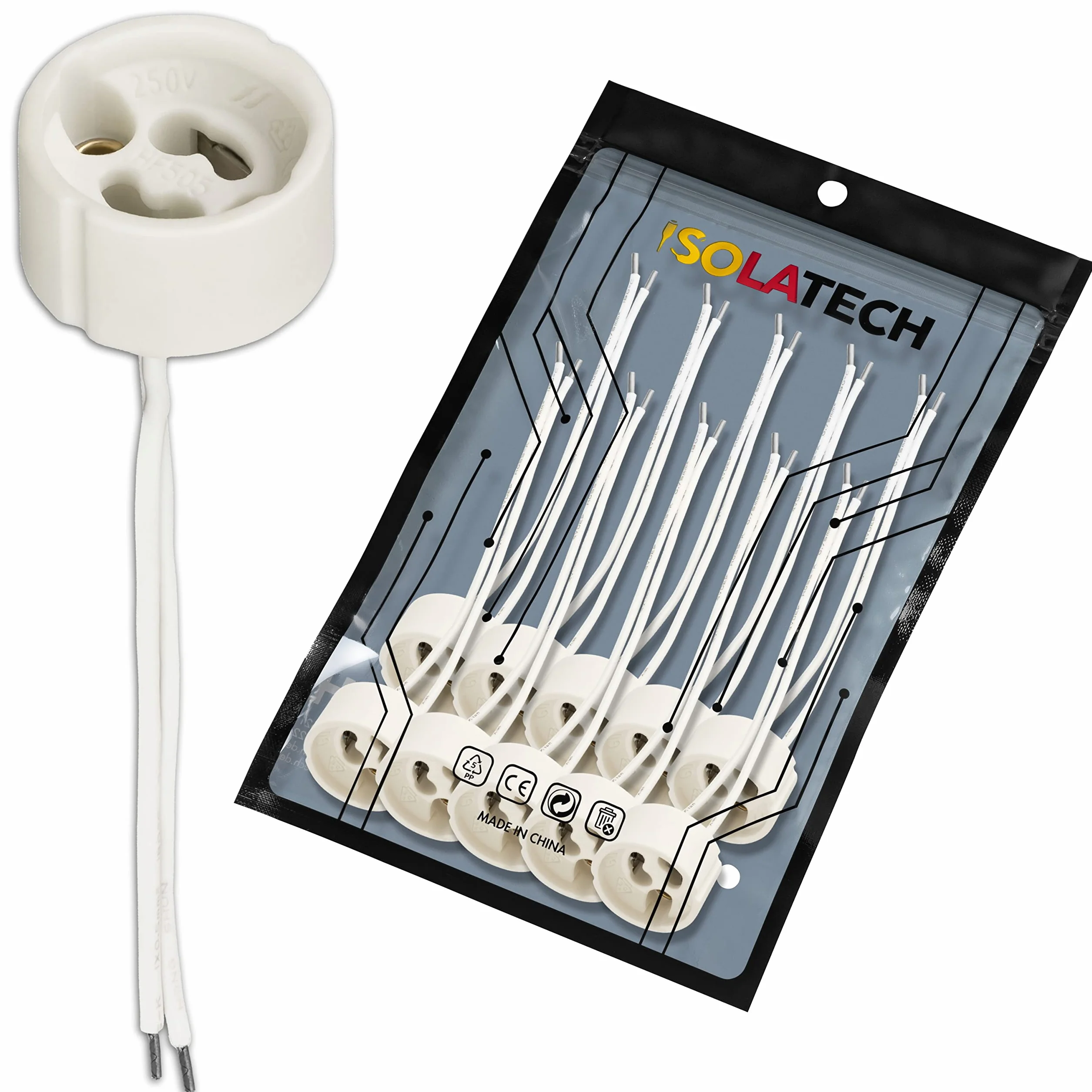 ISOLATECH 10szt GU10 standardowe gniazda ceramiczne LED żarówki energooszczędne (max.250V/2A) żarówki do domu oprawa sufitowa wpuszczana kuchnia łazienka gniazdo oświetleniowe instalacja