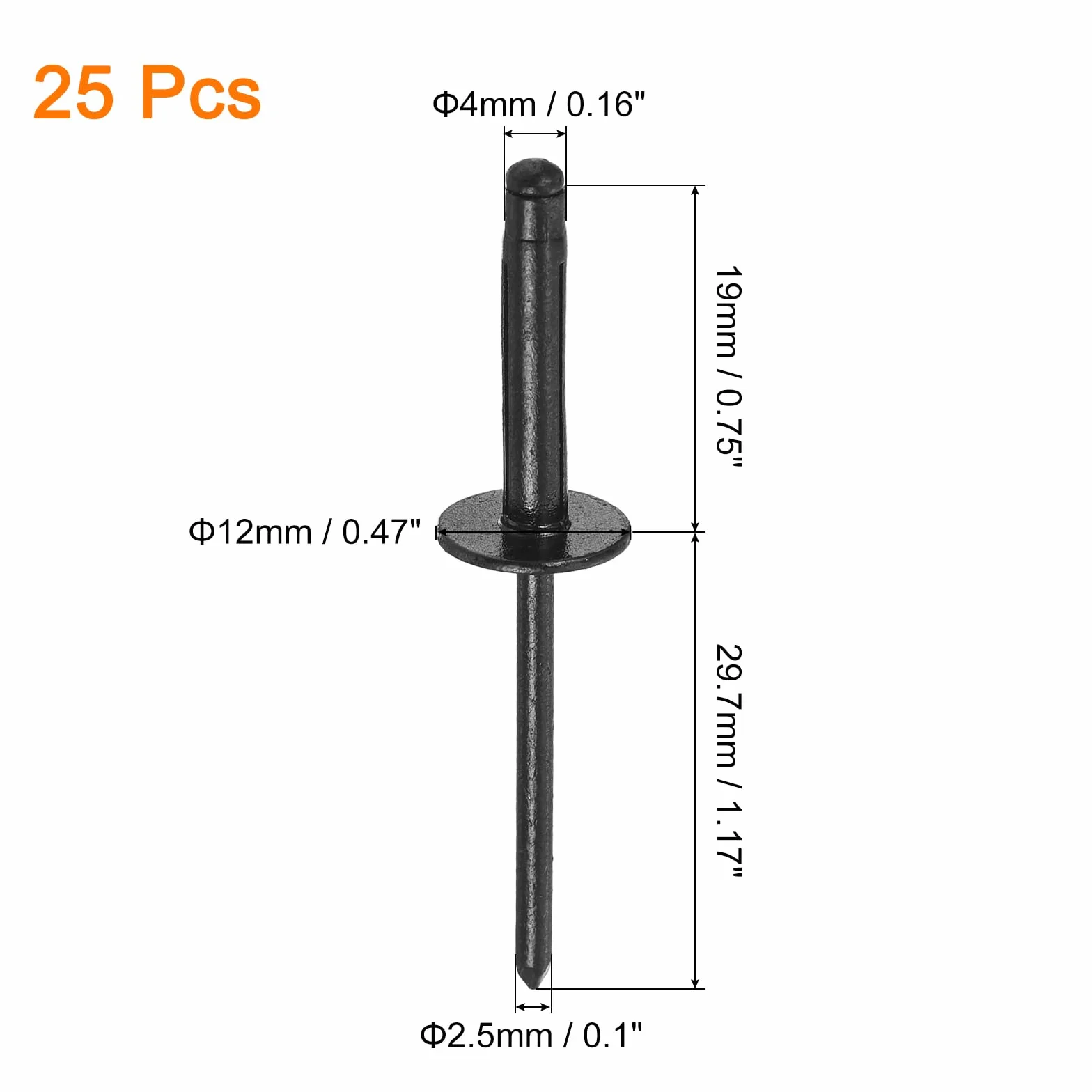 QUARKZMAN 25 szt. nity aluminiowe z dużymi łbami 5/32" x 3/4", duże nity do samodzielnego montażu blachy, naprawy mebli, łodzi morskich (czarne)