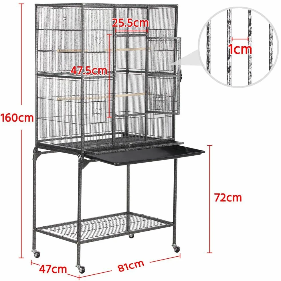 Yaheetech Wolierka dla ptaków klatka z drzwiczkami, domek z 4 kółkami 47 x 81 x 160 cm