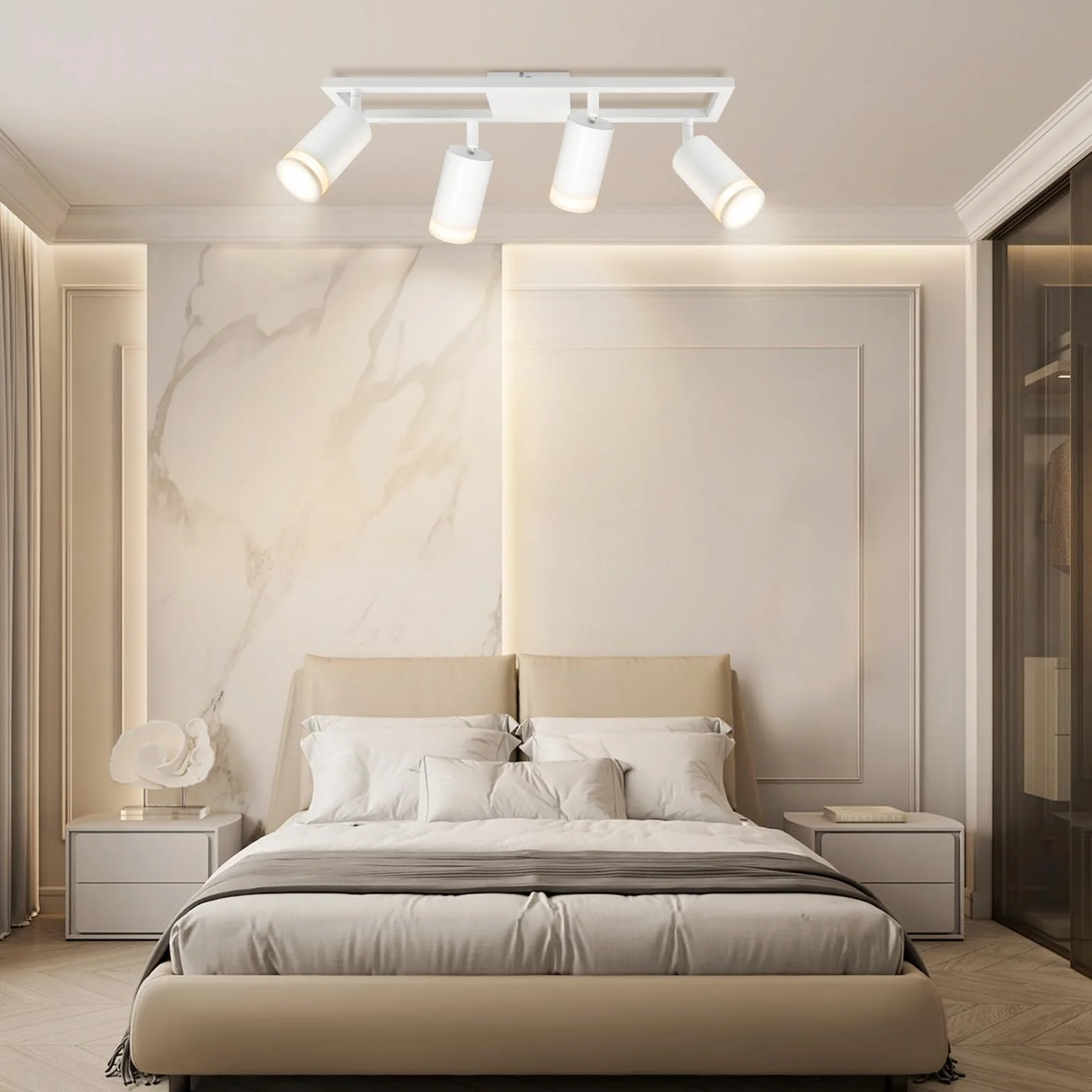 Lampa sufitowa LED z 4 punktami, nowoczesne podwójne obrotowe lampy sufitowe GU10, białe oświetlenie sufitowe do kuchni, sypialni, salonu, przedpokoju, jadalni, bez żarówek