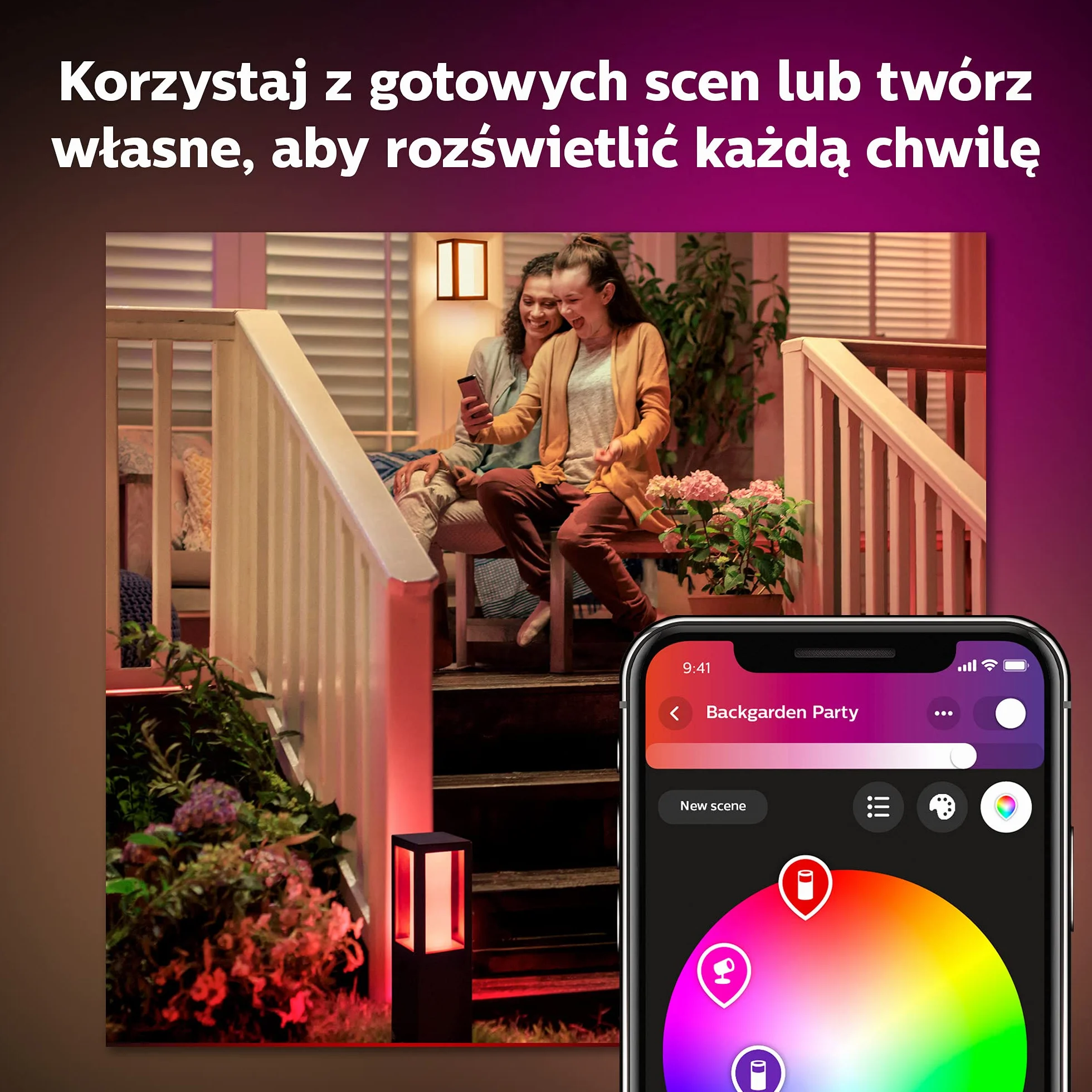 Philips Hue Impress White and Color Ambiance Zewnętrzna lampa stojąca LED, wysoka, 16 mln kolorów, sterowanie aplikacją
