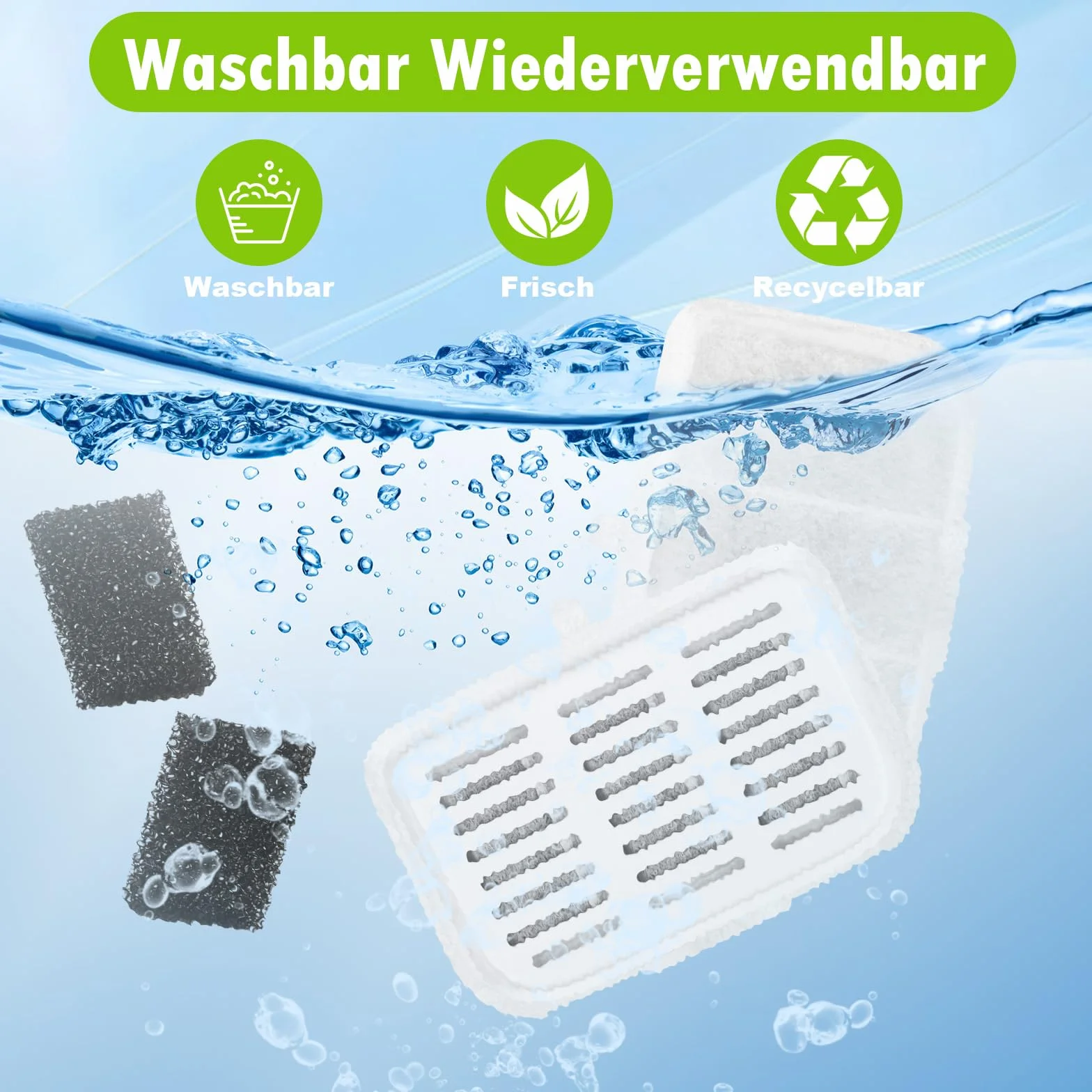 10 filtrów do PETKIT EVERSWEET MAX Pet Water Fountain, węgiel aktywny o wysokiej gęstości może filtrować zapachy i zanieczyszczenia włosów w wodzie (10 filtrów + 10 gąbek)