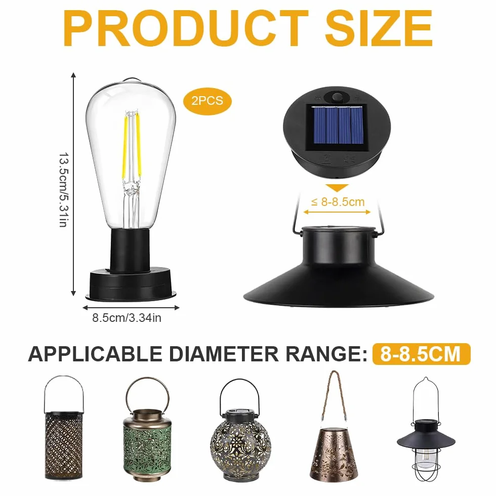 Żarówki solarne do użytku na zewnątrz, 2 sztuki lamp solarnych, części zamienne, moduł solarny do lamp ogrodowych, 8,5 cm, ciepła biel, jasna pokrywa solarna do latarni, DIY, dekoracja