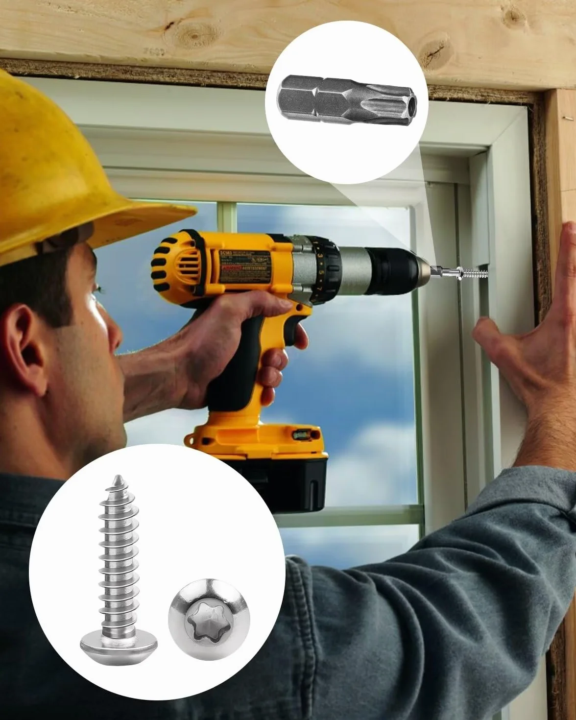 50 sztuk wkrętów do blachy, M4 x 16 mm, Leryati łeb płaski ze stali nierdzewnej z tarczą, śruby Torx, A2 V2A, wkręty do drewna, głowica soczewki, pełny gwint, śruby samogwintujące, śruby z łbem