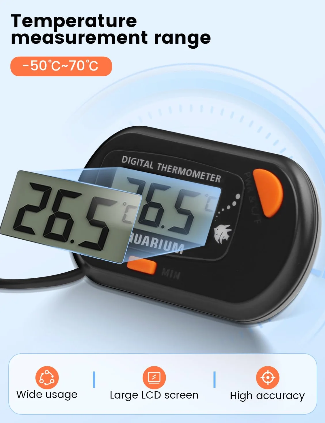 Termometr do akwarium z sondą i przyssawką, cyfrowy termometr temperatury wody LCD do akwarium, akwarium, gadów morskich, terrariów (1)