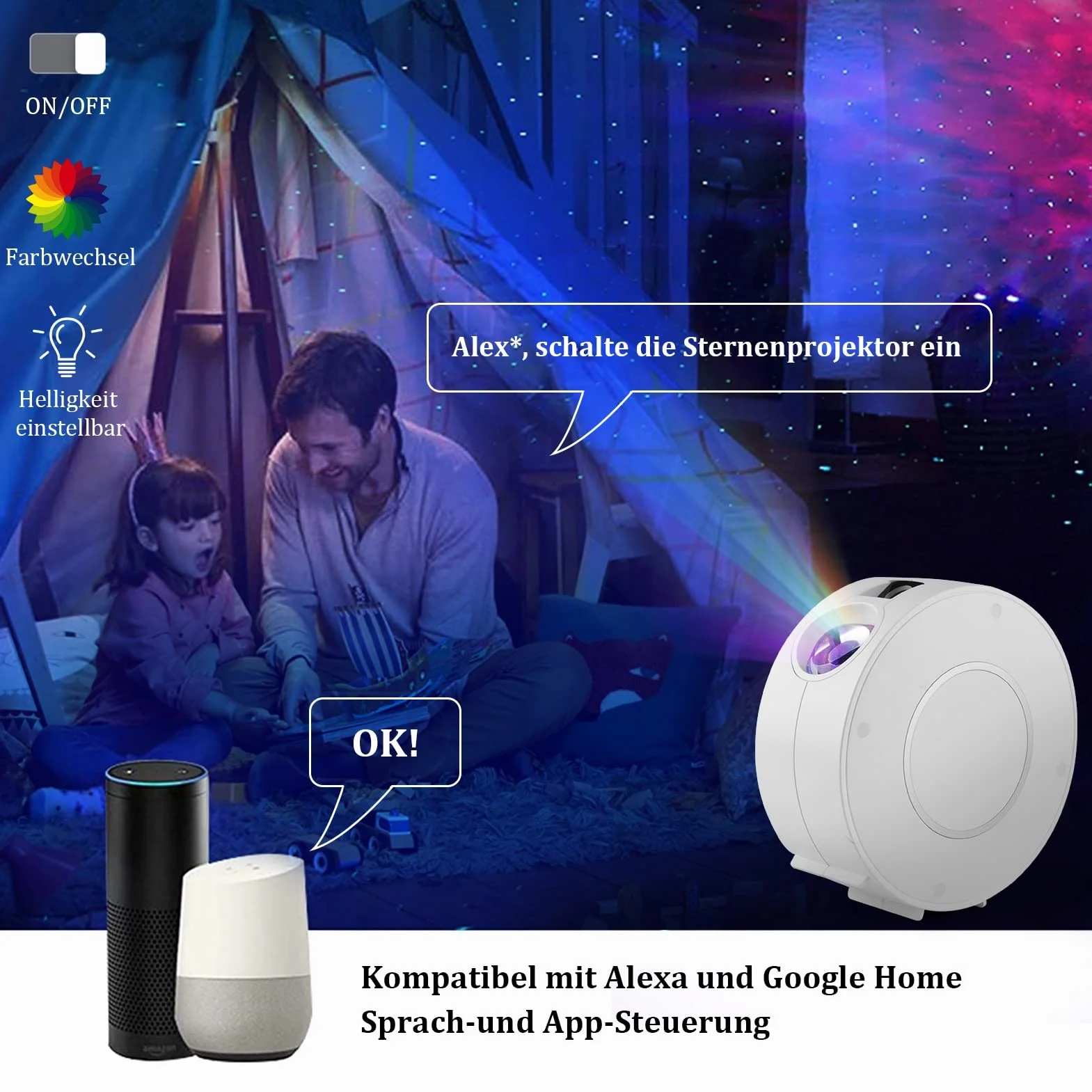 Nigecue LED Smart Projektor Gwiazdzistego Nieba, WiFi LED Projektor 3D Galaktyki z Aplikacją, Sterowanie Głosowe, Timer, Kompatybilny z Alexa i Google Assistant