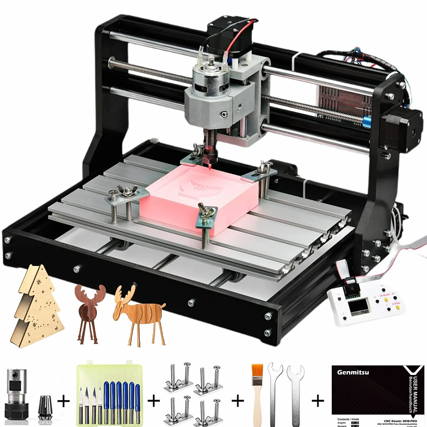 SainSmart Genmitsu CNC 3018-PRO Zestaw do frezowania/grawerowania, sterowany GRBL, 3 osie do obróbki akrylu, PCW, drewna, miękkiego aluminium, obszar roboczy 300 mm x 180 mm x 45 mm