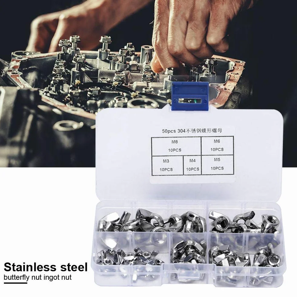 50 Stücke M3-M8 Edelstahl Flügelmutter Flügelmuttern Kits für Verschluss