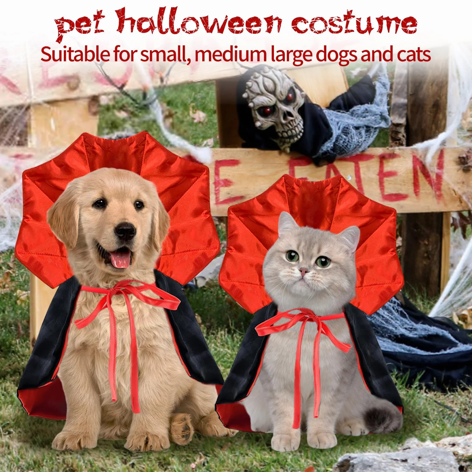 Kostium Wampira dla Psów i Kotów - Halloween, Pelerynę z Akcesoriami