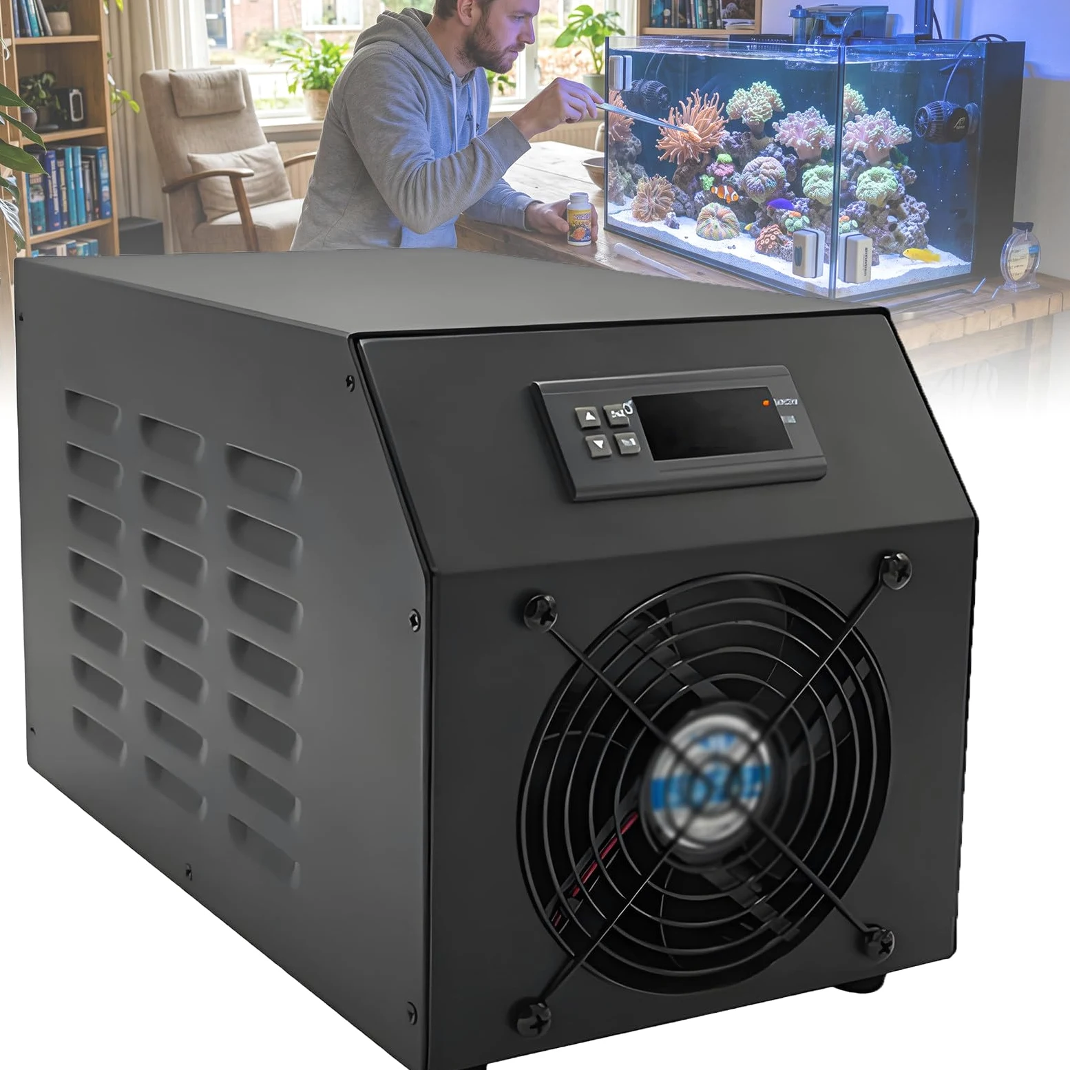 Mały Agregat Chłodzący do Akwariów 60L i Hydroponiki CoolOnly | Się z Prowizorycznym Chłodzeniem! Osiągnij Stabilne Temperatury Wody 10-45°C, Wysiłku Chronić Wrażliwe Organizmy Morskie.