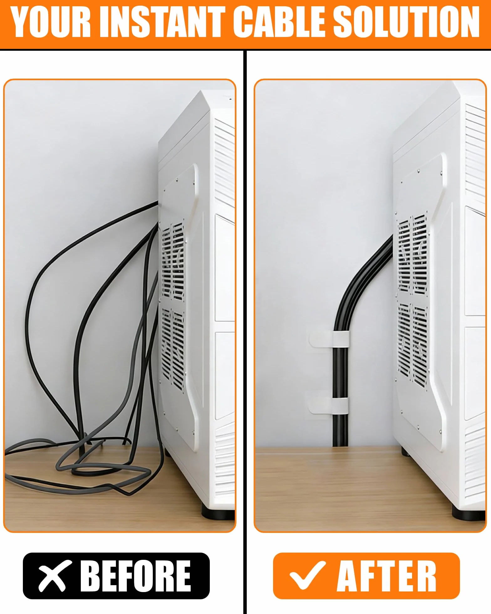 Opaski na Kable 50 Sztuk, Uchwyty na Kable Samoprzylepne, Zarządzanie Kablami pod Biurkiem, Opaski z Rzepem Regulowalne Wzmocniona, Klipsy do Kabli do Telewizora PC Laptopa