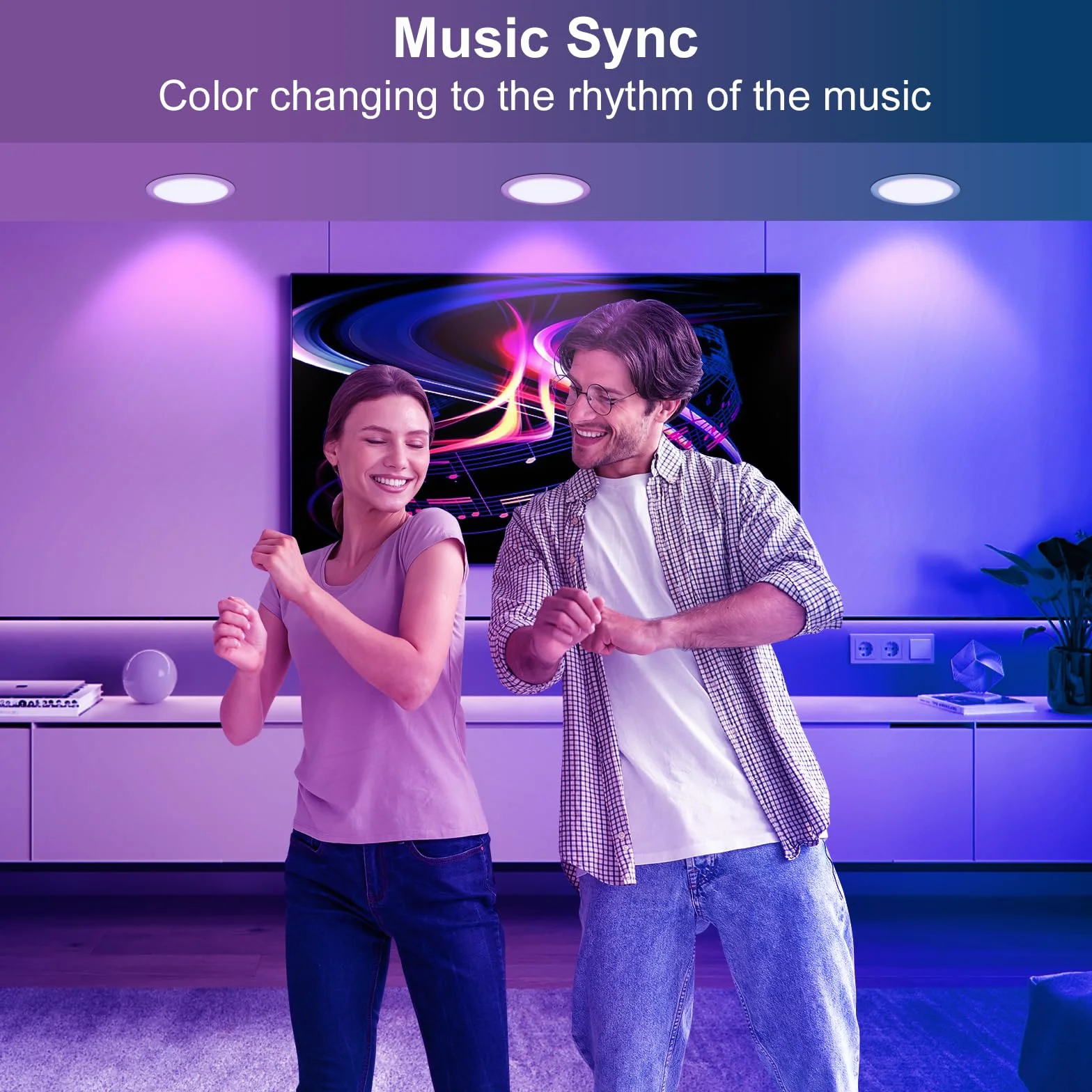 DUSKTEC Wbudowany reflektor LED Alexa Bluetooth, 220 V, wielokolorowe oświetlenie sufitowe RGB 68 mm, możliwość ściemniania, ciepła i zimna biel, 7 W, IP44, reflektor sufitowy LED łazienkowy