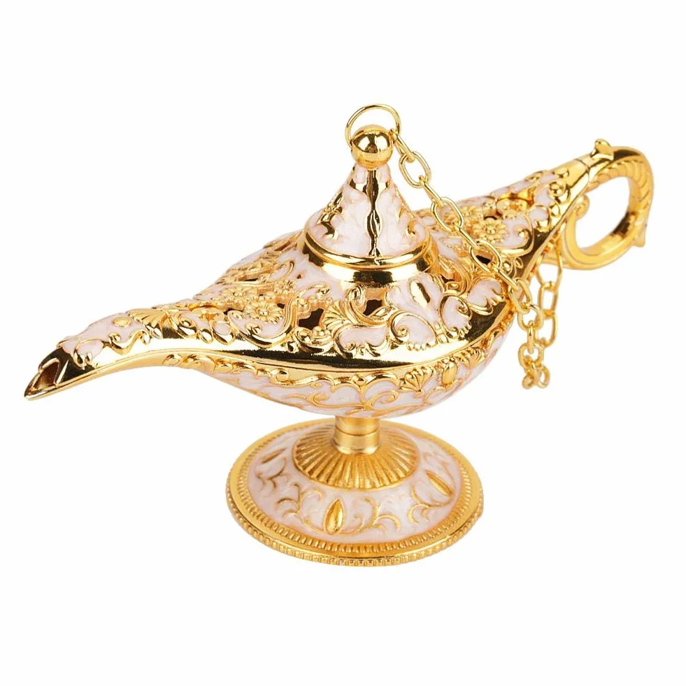 Aladyn Lamp, MAGT rzeźbione metalowe Hollow Hollow Legend Lamp Aladdin Magic Genie Light Wishing Pot Decor(Phnom Penh White)