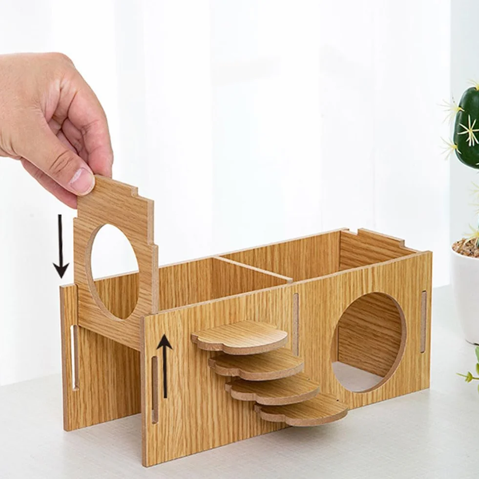 Domek ze świnką morską, drewniany domek dla chomików, drewniany domek dla chomików, akcesoria do klatki dla świnek morskich, odpowiedni dla chomików do jedzenia, spania i zabawy, 27 x 14 x 10,5 cm