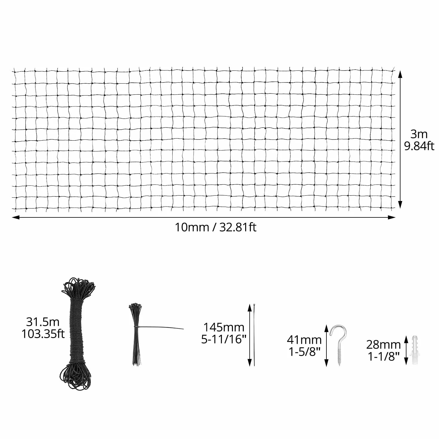 QWORK® Siatka dla kota balkonowego, siatka dla kota 10 x 3 m wzmocniona nicią, siatka ochronna dla kota z liną mocującą i akcesoriami