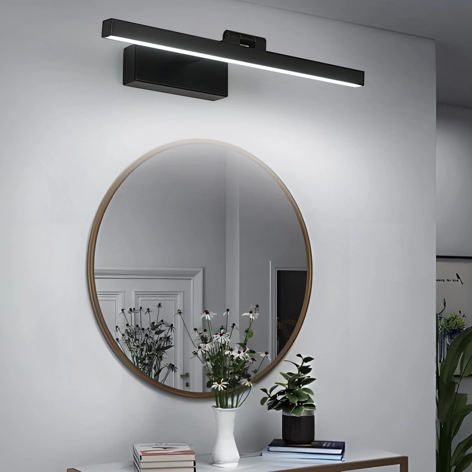 Comely Lampa Lustrzana Łazienkowa 9W 1100LM 220V, 40cm Lampa Lustrzana Kinkiet LED, Zimna Biel 6500K Oprawa Łazienkowa IP40, Czarny