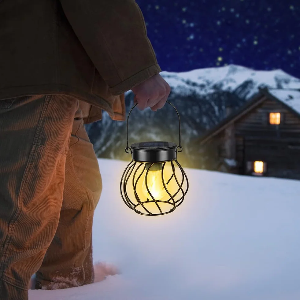 2-pak lampionów solarnych Flintronic – wodoodporne wiszące metalowe lampy solarne do ogrodu IP65 na podwórko, ścieżkę, patio, trawnik, stół i ozdoby ogrodzeniowe