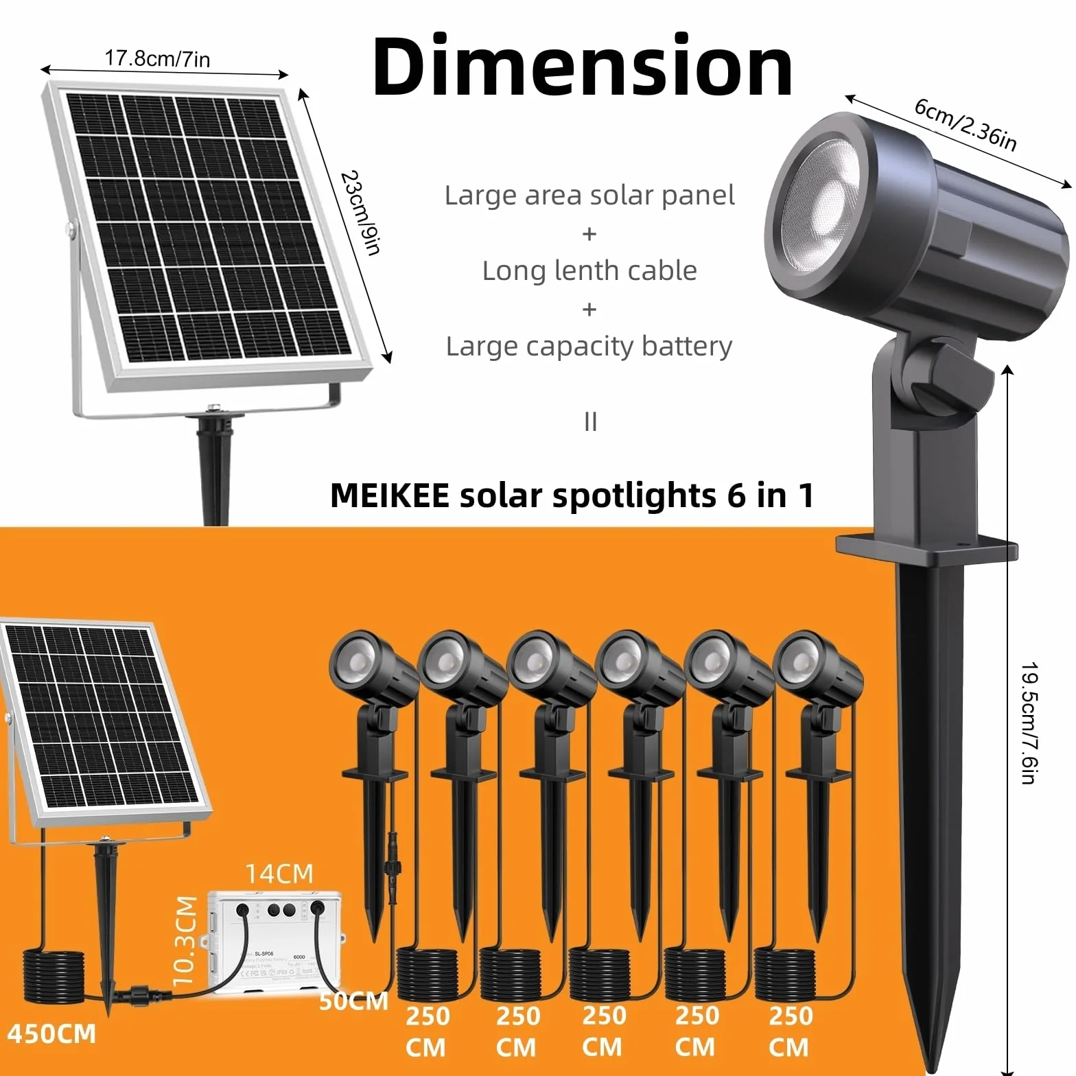 MEIKEE Solarny reflektor ogrodowy 6 × 3000 K