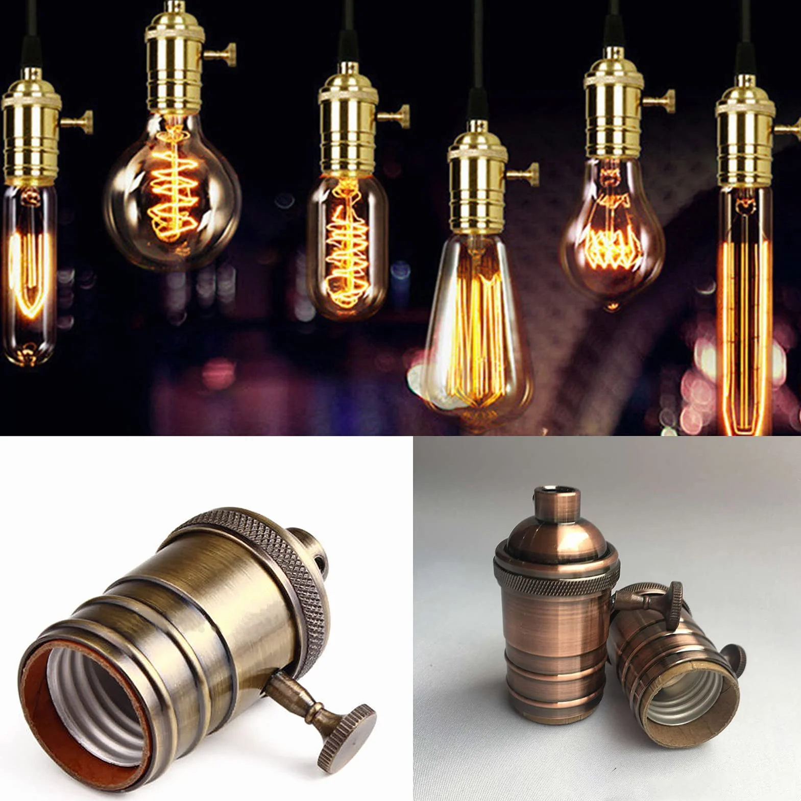 Oprawka lampy w stylu retro E26/E27, podstawa do żarówki, oprawka w stylu vintage, oprawka sufitowa, styl antyczny, na ścianę, stół i sufit, akcesoria DIY