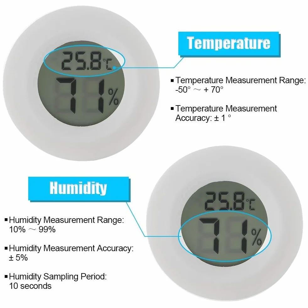 Termometr i higrometr do gadów Cyfrowy termometr do gadów Miernik temperatury i wilgotności LCD z dużym wyświetlaczem LCD do inkubatorów do terrariów z gadami (biały)
