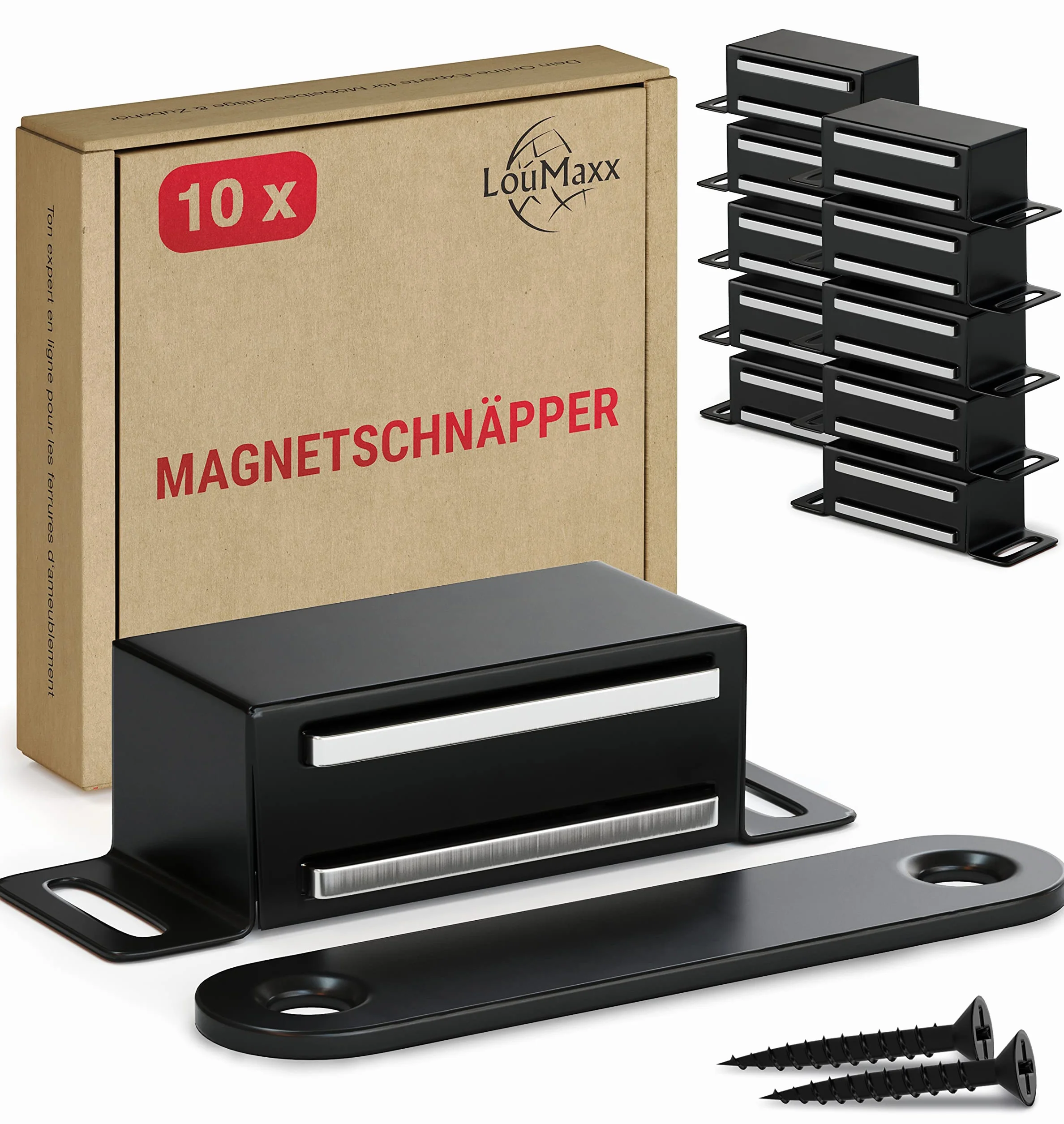 LouMaxx Magnetyczny zatrzask udźwig 4 kg zestaw 10 sztuk czarny magnes na drzwi