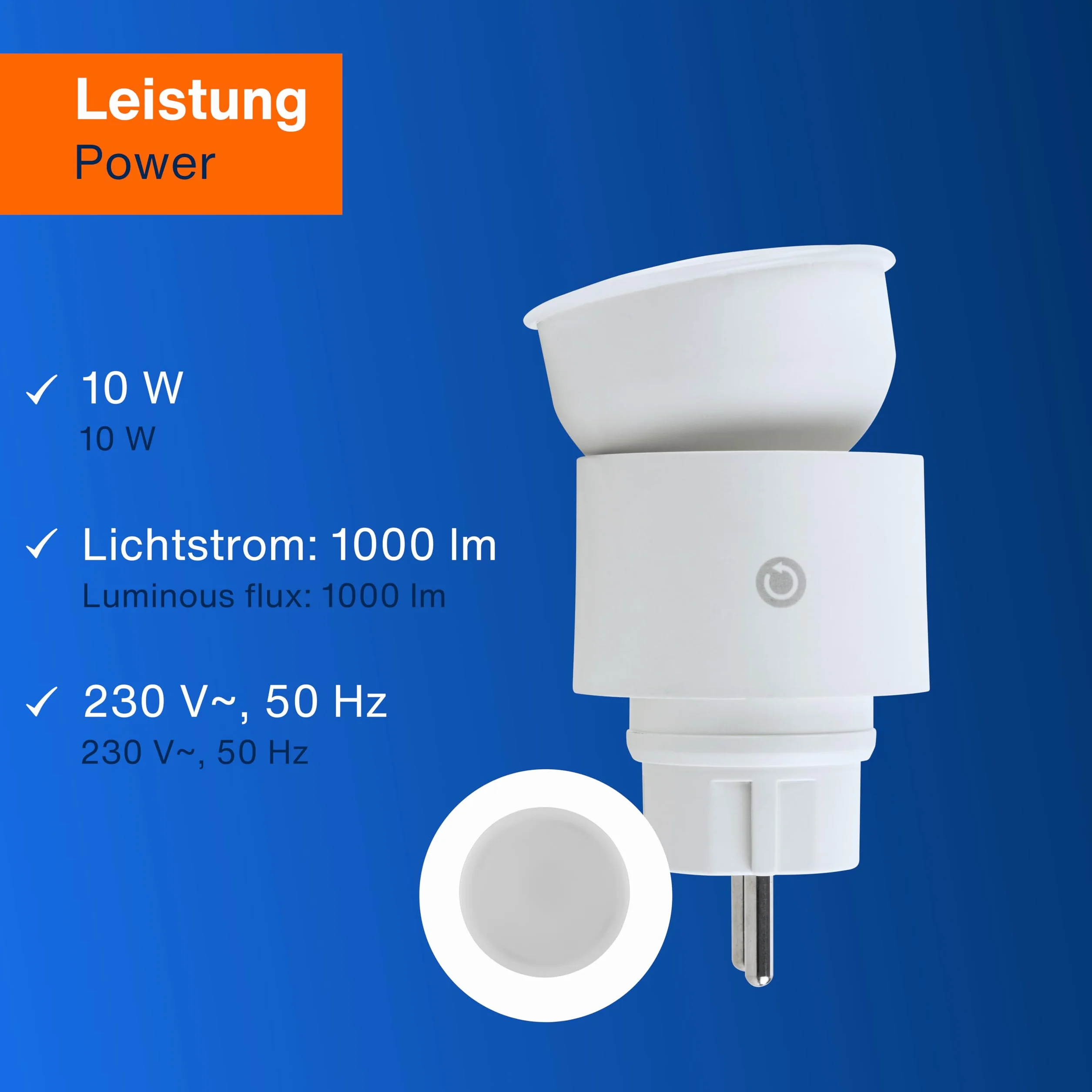 REV Lampa z gniazdkiem elektrycznym 10W 850lm 3000K 4-stopniowe ściemnianie biała