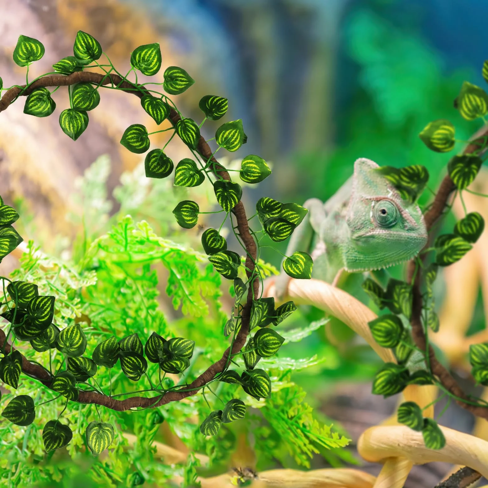 QUOZUO sztuczna wisząca roślina do terrarium dla gadów kameleonów jaszczurek węży