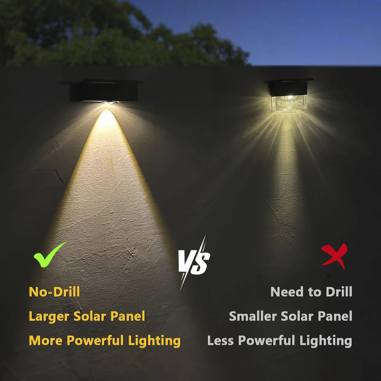 Lampy solarne LED do użytku na zewnątrz, 2 sztuki, IP65, do ogrodu, na schody, wodoodporne, na balkon, płot sztachetowy, do domu, na pokład i ogrodzenie, ciepła biel
