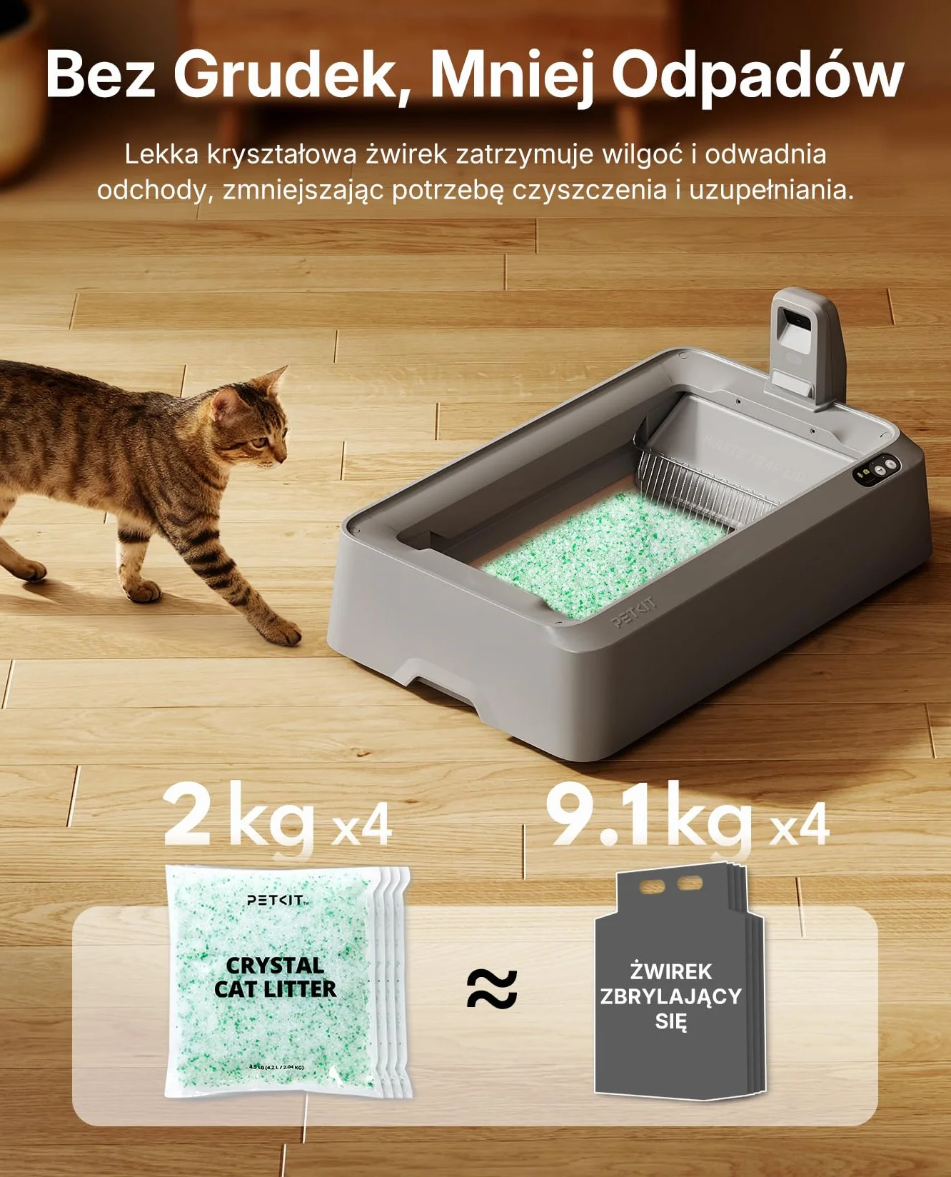 PETKIT Zestaw do Krystaliczny Żwirek dla Kotów, do PUROBOT CRYSTAL DUO Samoczyszcząca Kuweta dla Kotów, Podwójne Zbieranie Odpadów, Wymienna Tacka, Kontrola Zapachów, 4 Sztuki, Zielony