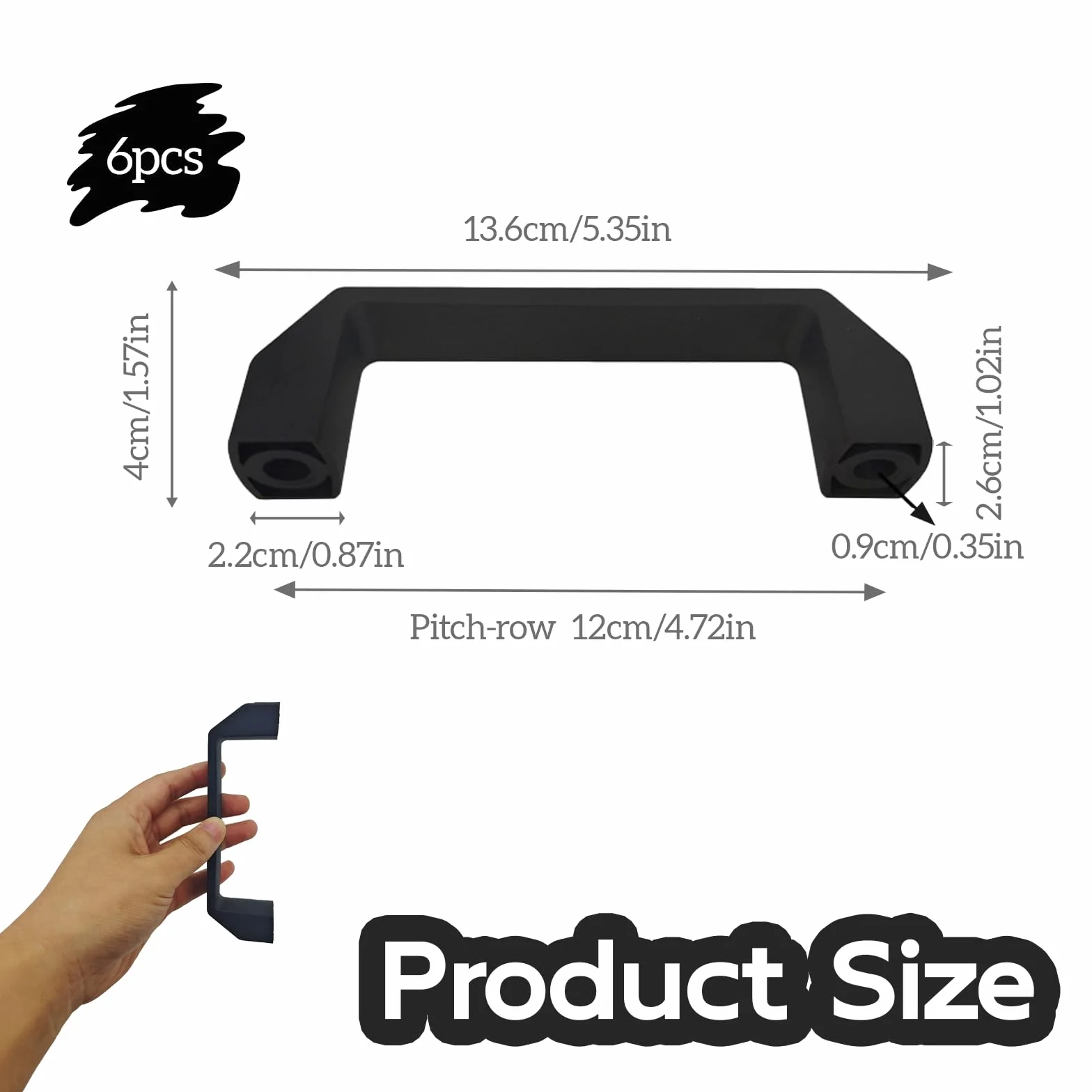 6 czarnych plastikowych uchwytów, czarny nylonowy uchwyt do szafki 130 mm do mebli, szuflad, szafek i kuchni, elegancki i trwały uchwyt meblowy, odległość wiercenia: 120 mm