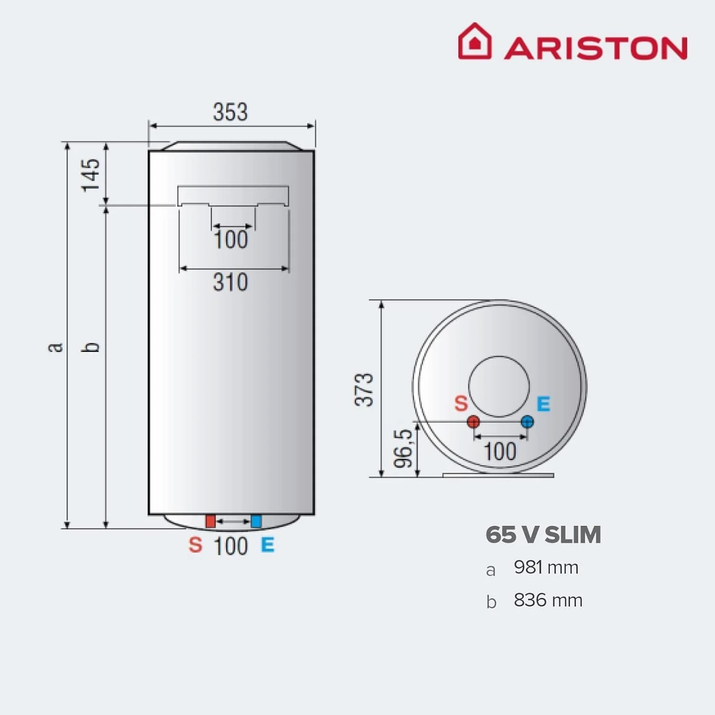 Ariston Pro1 Eco Slim - 65 litrów, niski pobór mocy, pionowy elektryczny podgrzewacz wody z funkcją ECO 37,3 x 35,3 x 98,1 cm - wyprodukowany do instalacji w Hiszpanii