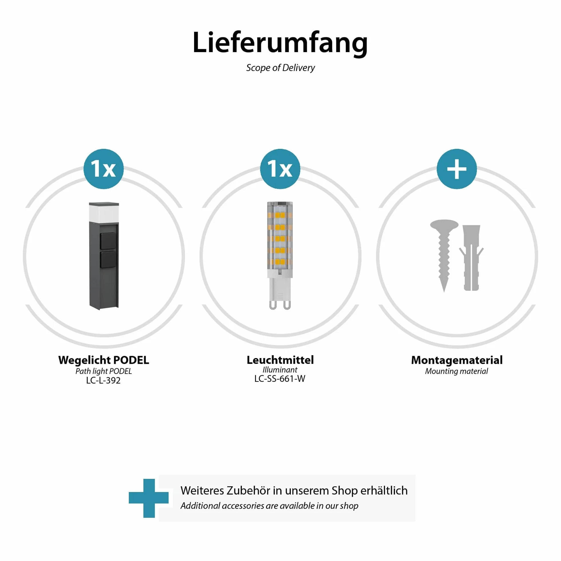 ledscom.de Słupek oświetleniowy PODEL do zastosowań zewnętrznych, 39 cm, antracyt, 2 gniazda, z żarówką G9, 596 lm, biały