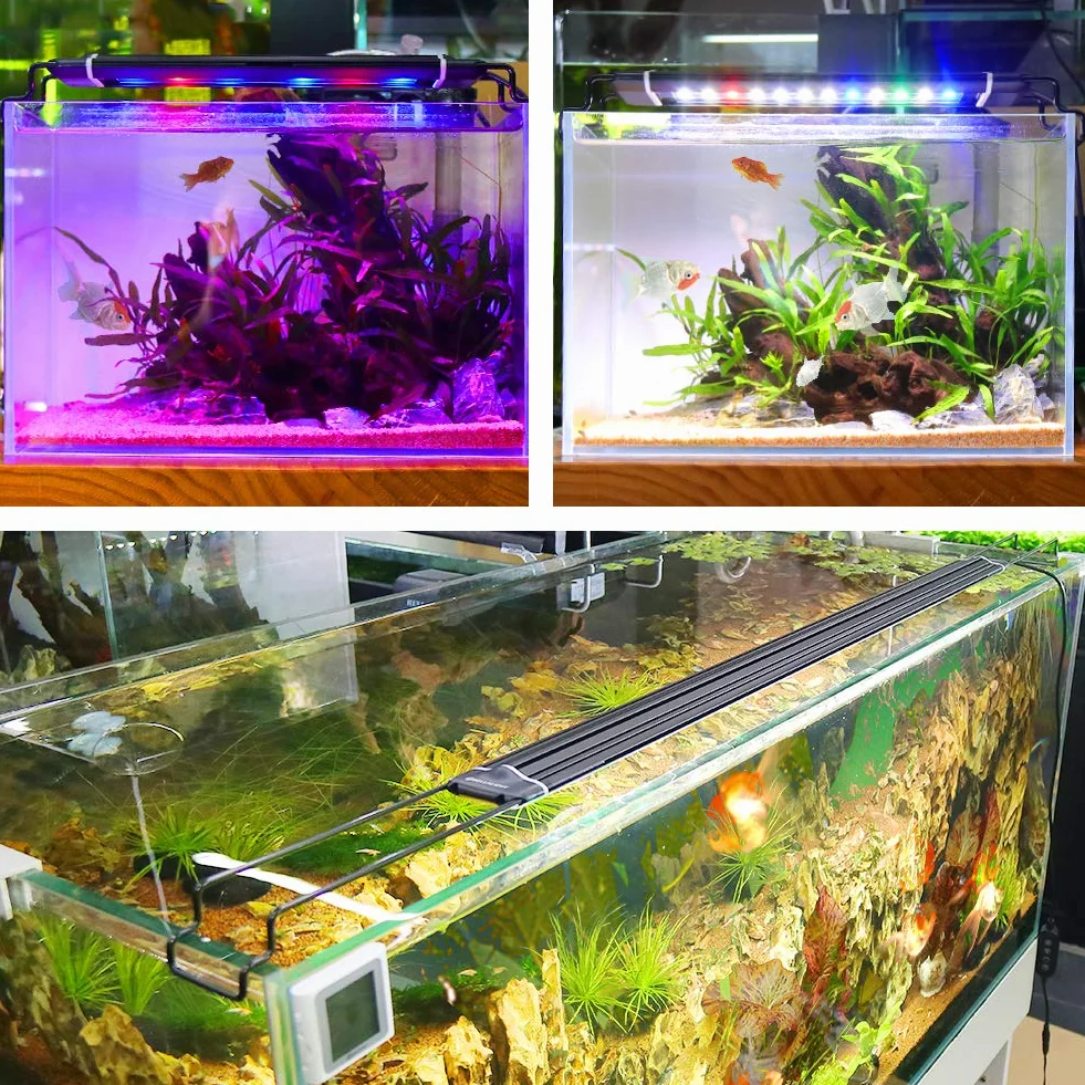 Oświetlenie LED do akwarium, lampa [pełne spektrum, czerwone, zielone, niebieskie, białe] z timerem, 10 poziomów jasności, ściemnianie, IP66, wodoszczelna
