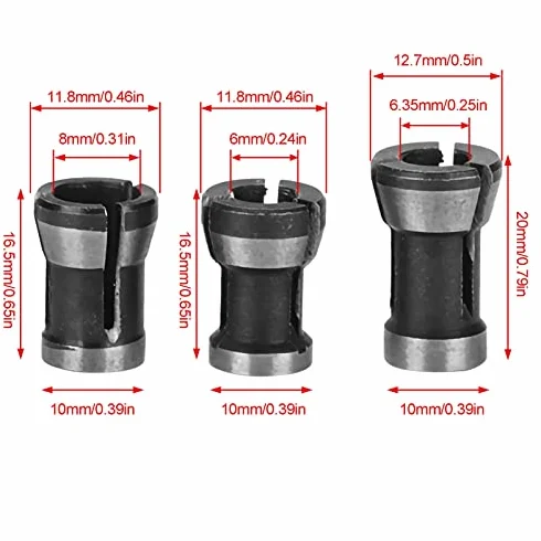 3 sztuki 6/6,35 / 8mm uchwyt zaciskowy, adapter do routera uchwyt zaciskowy narzędzie do konwersji tulei zaciskowej do obróbki drewna uchwyt frezarski uchwyt do grawerowania