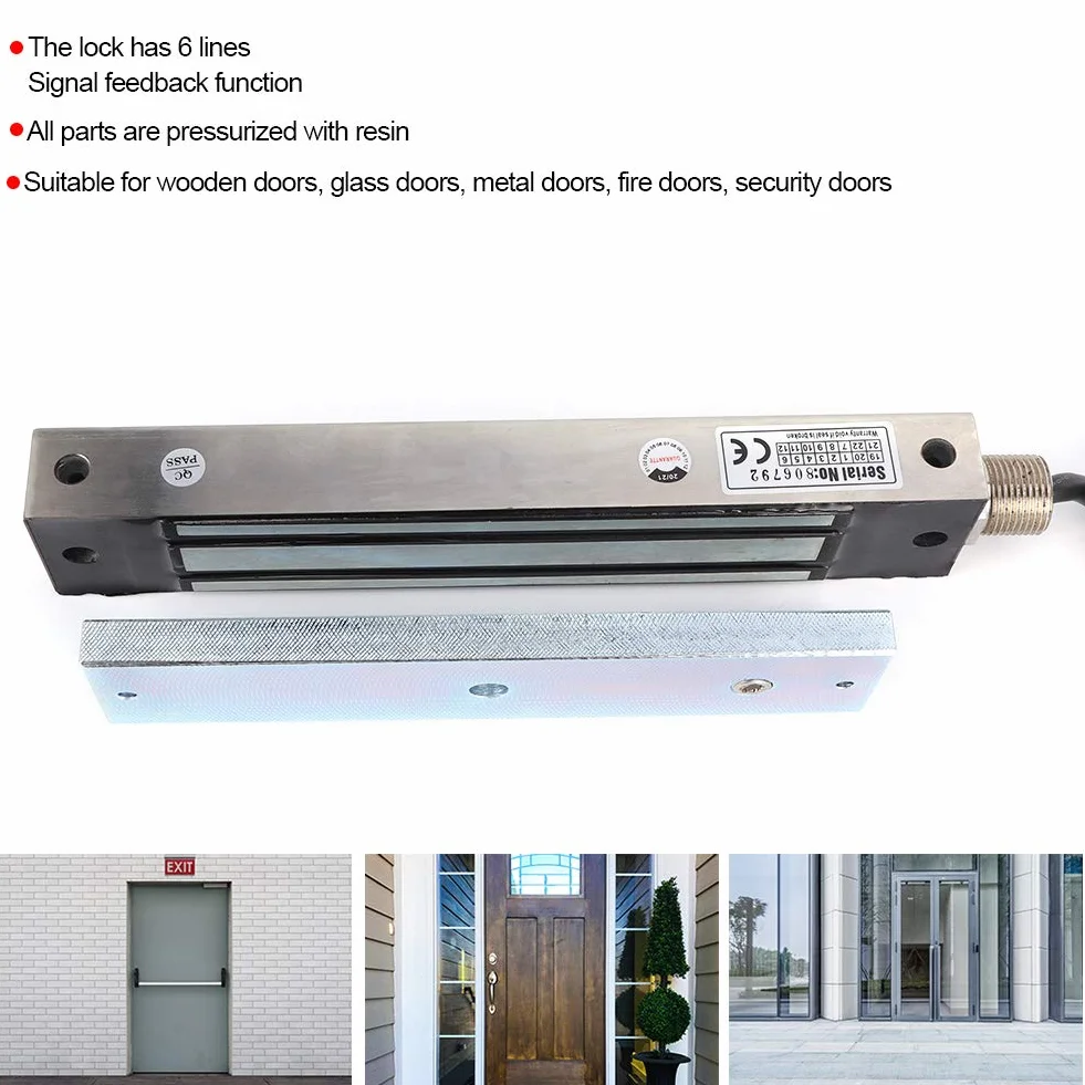 Sonew 280 kg DC12 / 24V kontrola dostępu magnetyczny zamek do drzwi, wodoodporny elektryczny zamek magnetyczny ze stali nierdzewnej do drzwi drewnianych, szklanych, metalowych, przeciwpożarowych