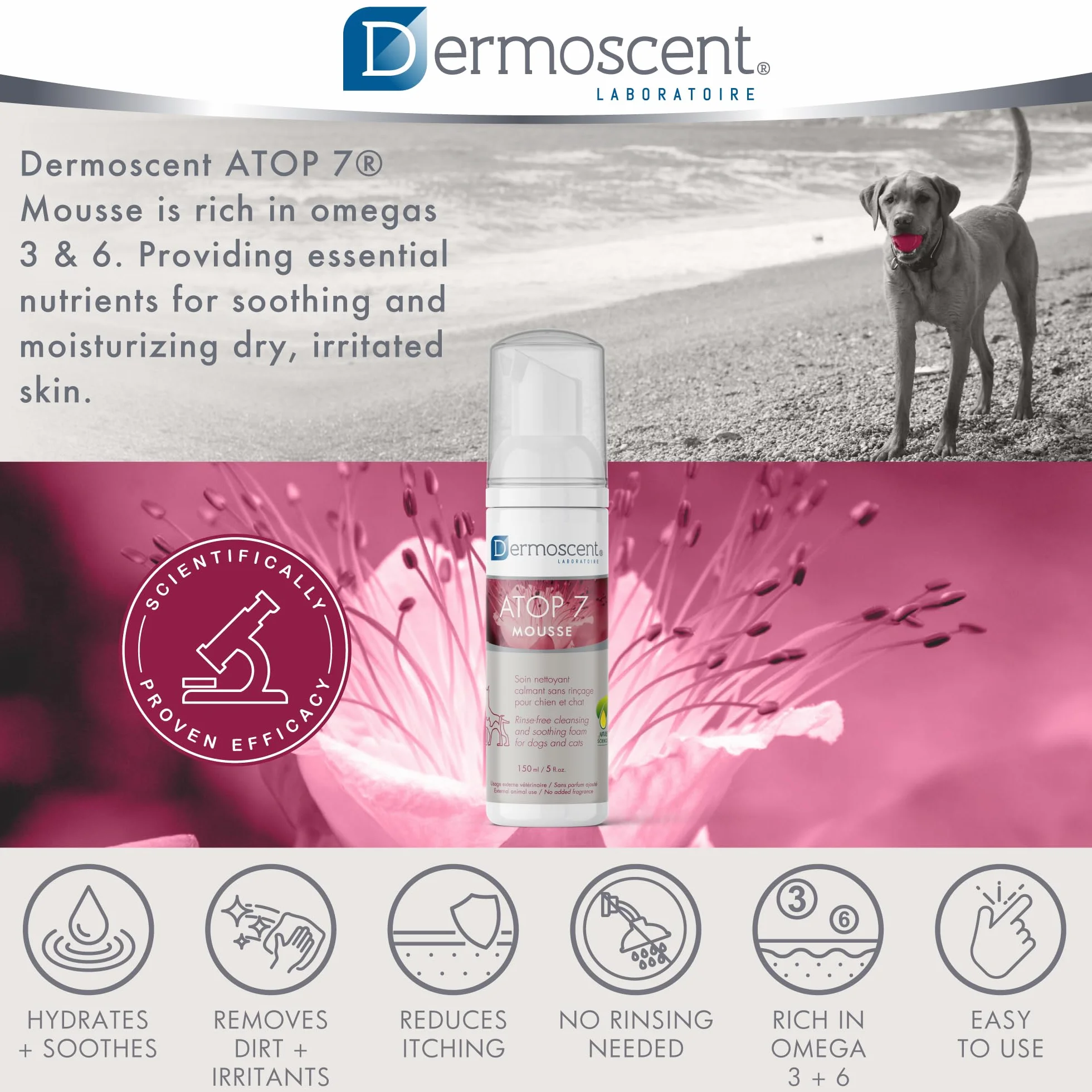 Dermoscent Atop 7 Mousse Suchy Szampon dla Zwierząt, 150 ml