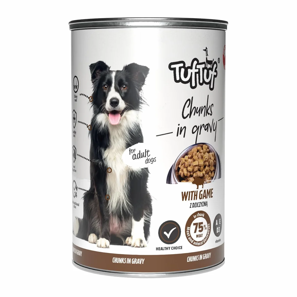 TufTuf, Mokra Karma dla Psa, Mix Smaków (Drób, Wołowina, Jagnięcina, Dziczyzna), 415g x 24 Puszki, Kawałki Mięsne w Sosie, Pełnoporcjowa, dla Psów Dorosłych